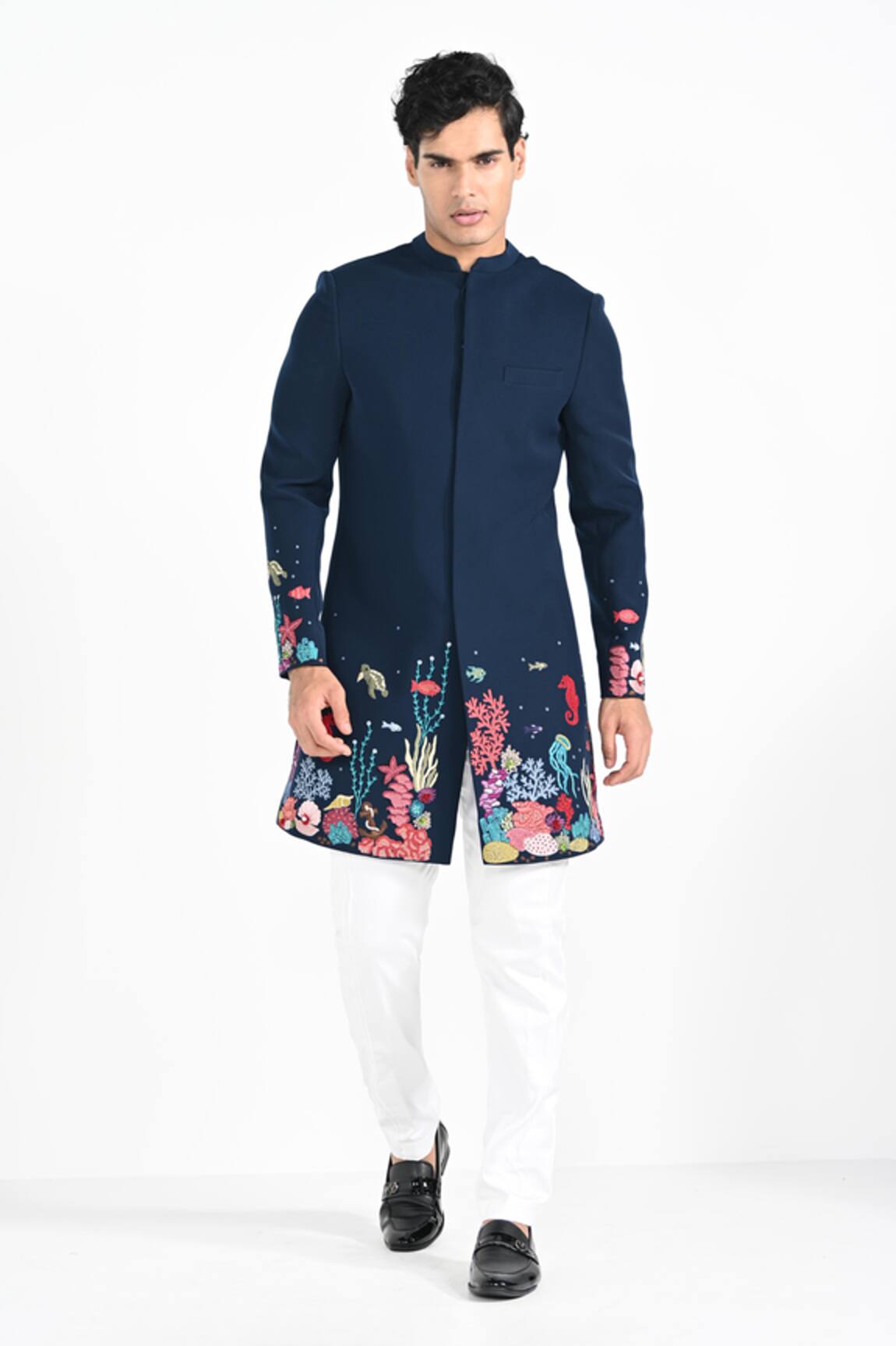 Kalpana Naik Submerged Under Sea Embroidered Achkan Set 