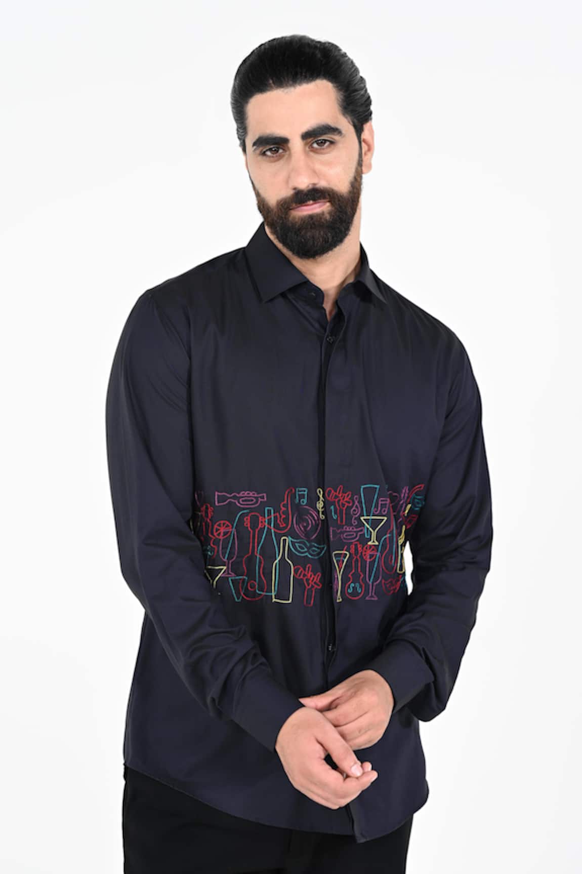 Kalpana Naik Navy Blue Cocktail Embroidered Shirt 