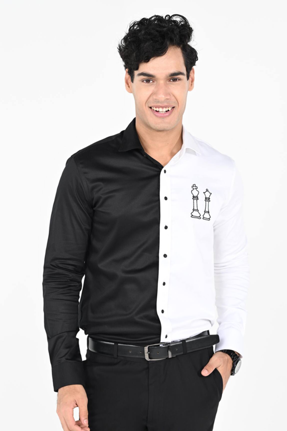 Kalpana Naik Black & White Chess Embroidered Black & White Shirt 