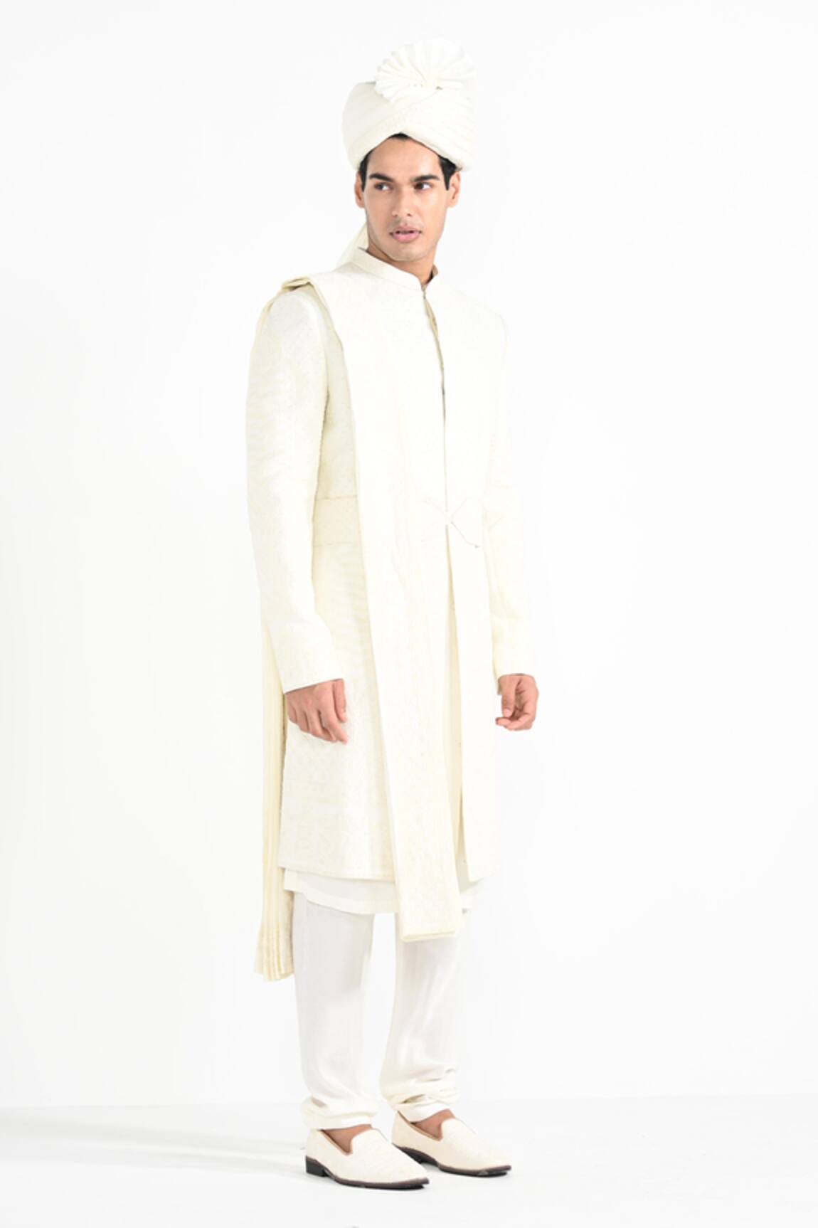 Kalpana Naik Ivory Dori Work Embroidered Sherwani Set 