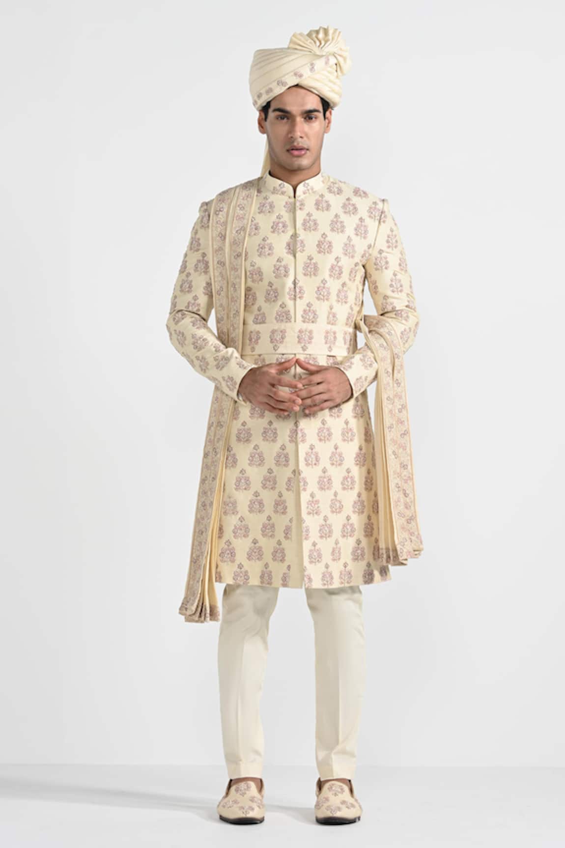 Kalpana Naik Dark Cream Butta Work Sherwani Set 