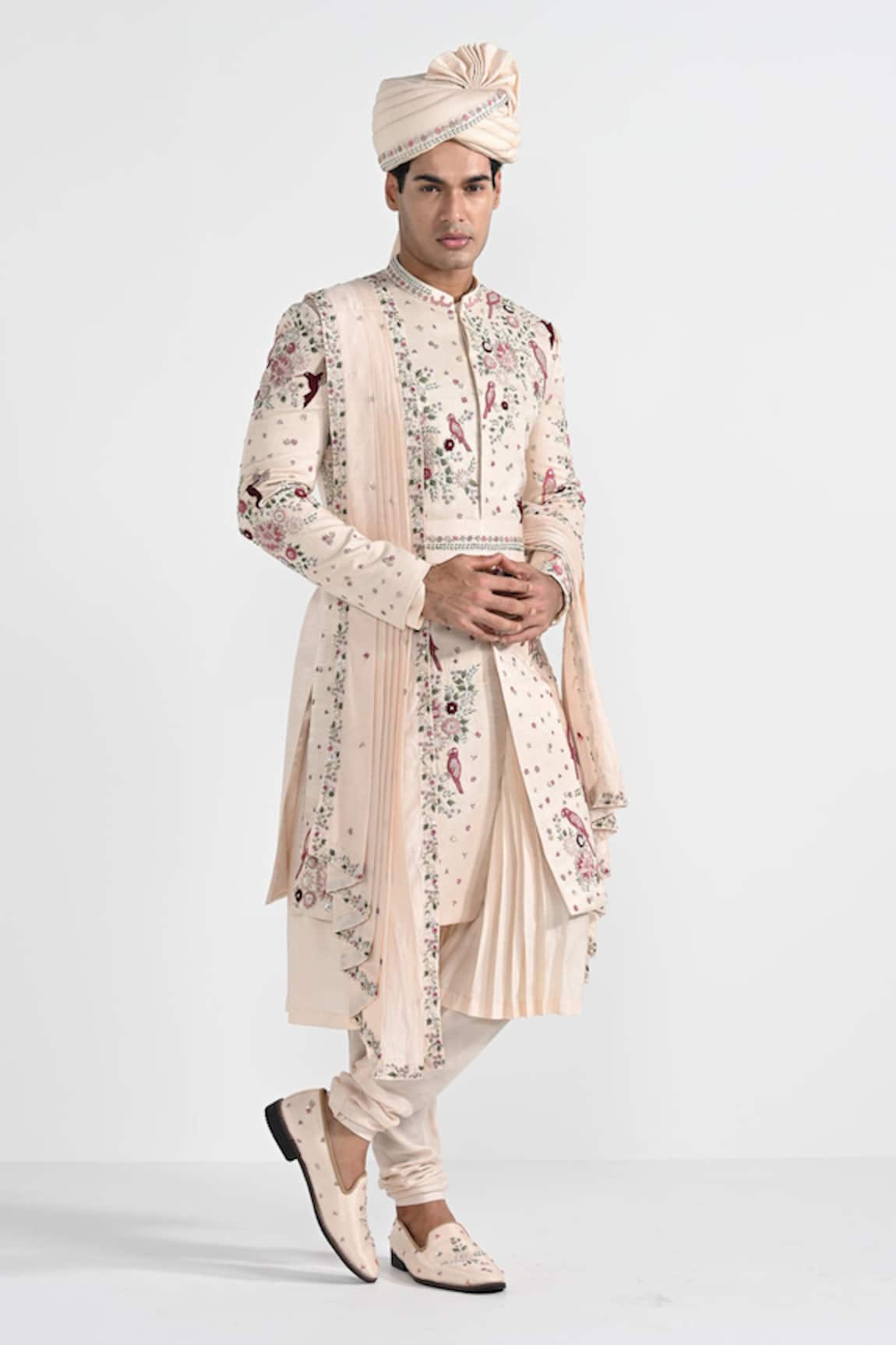 Kalpana Naik Pastel Pink Floral Work Sherwani Set 