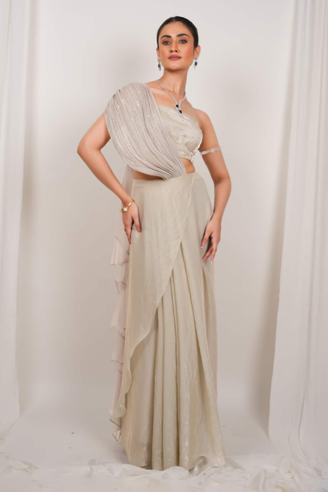 Day And Mood Pre-Draped Saree With Padded Blouse