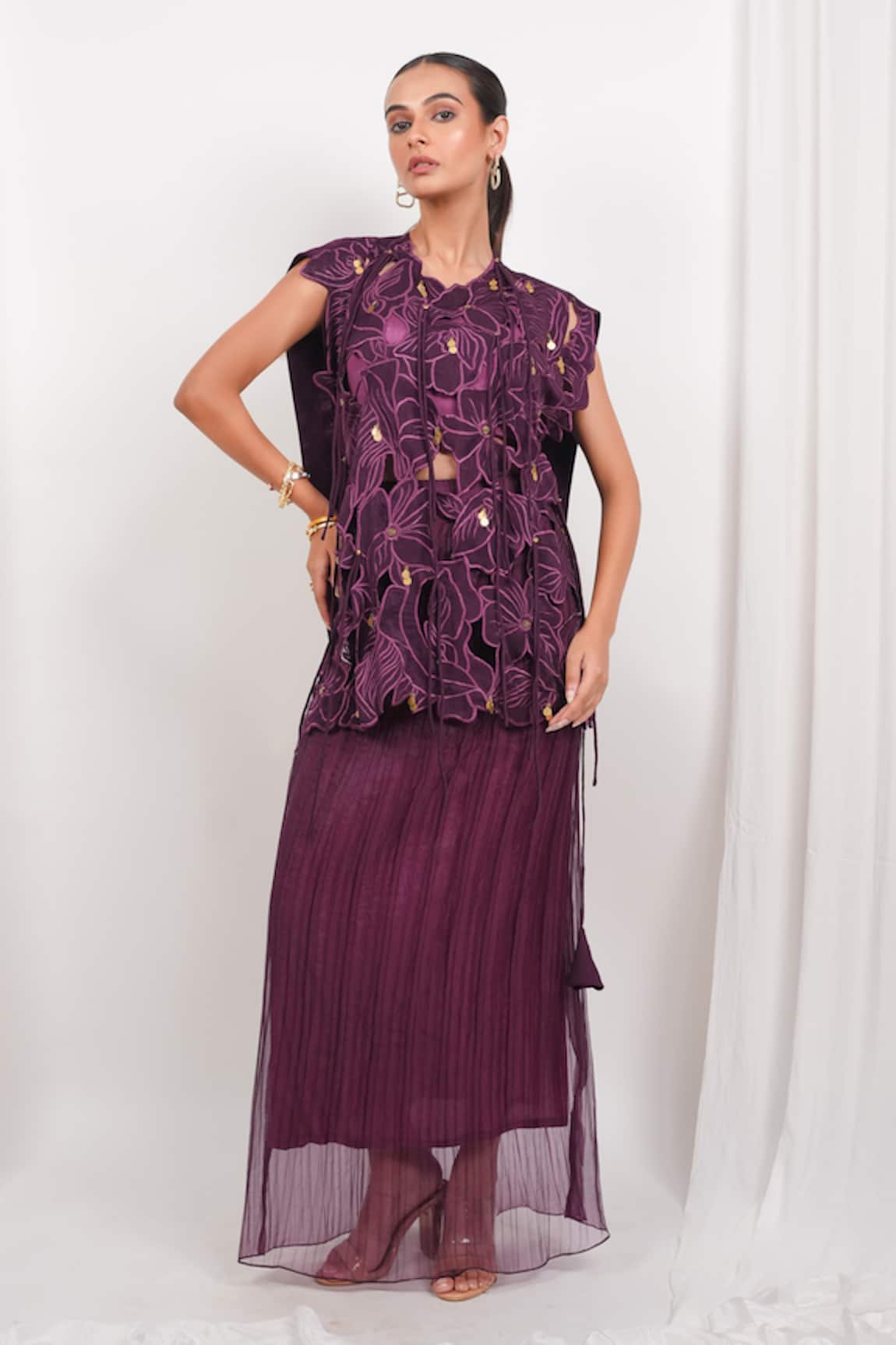 Day And Mood Cutwork Top & Pleated Skirt Set