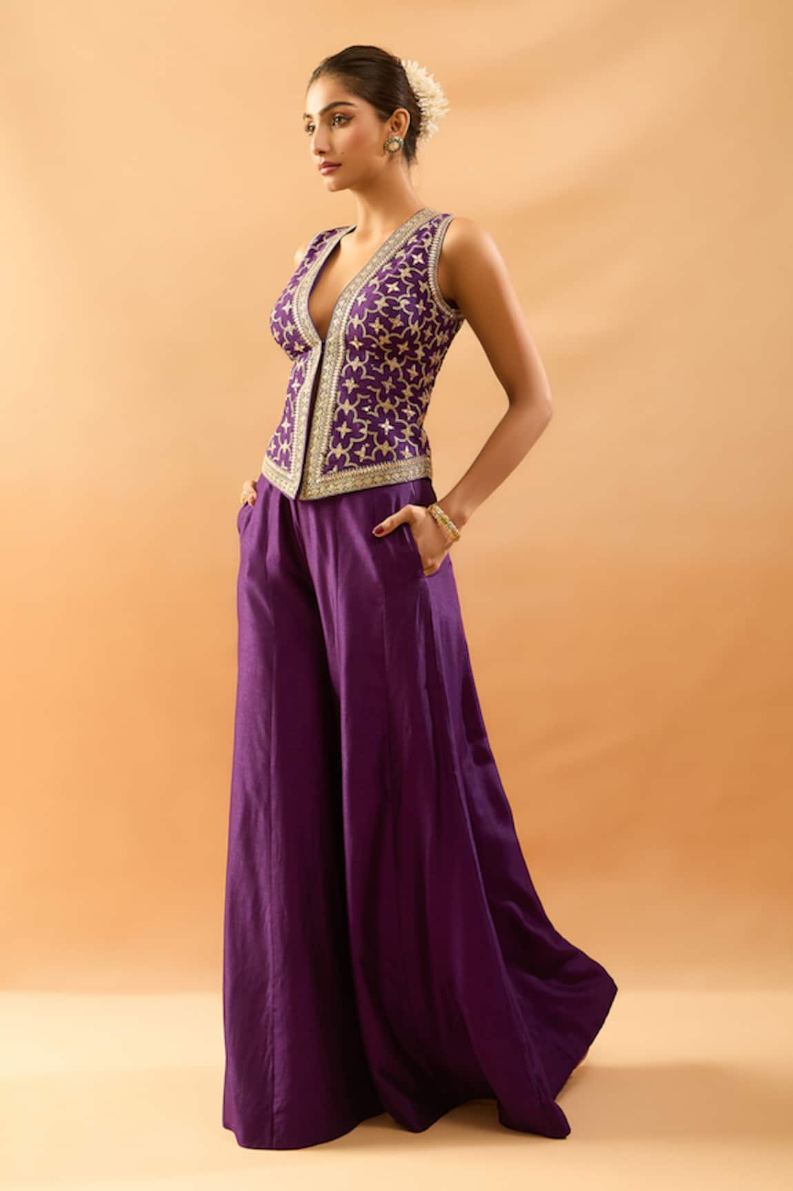 Gopi Vaid Embroidered Vest & Panel Pant Set