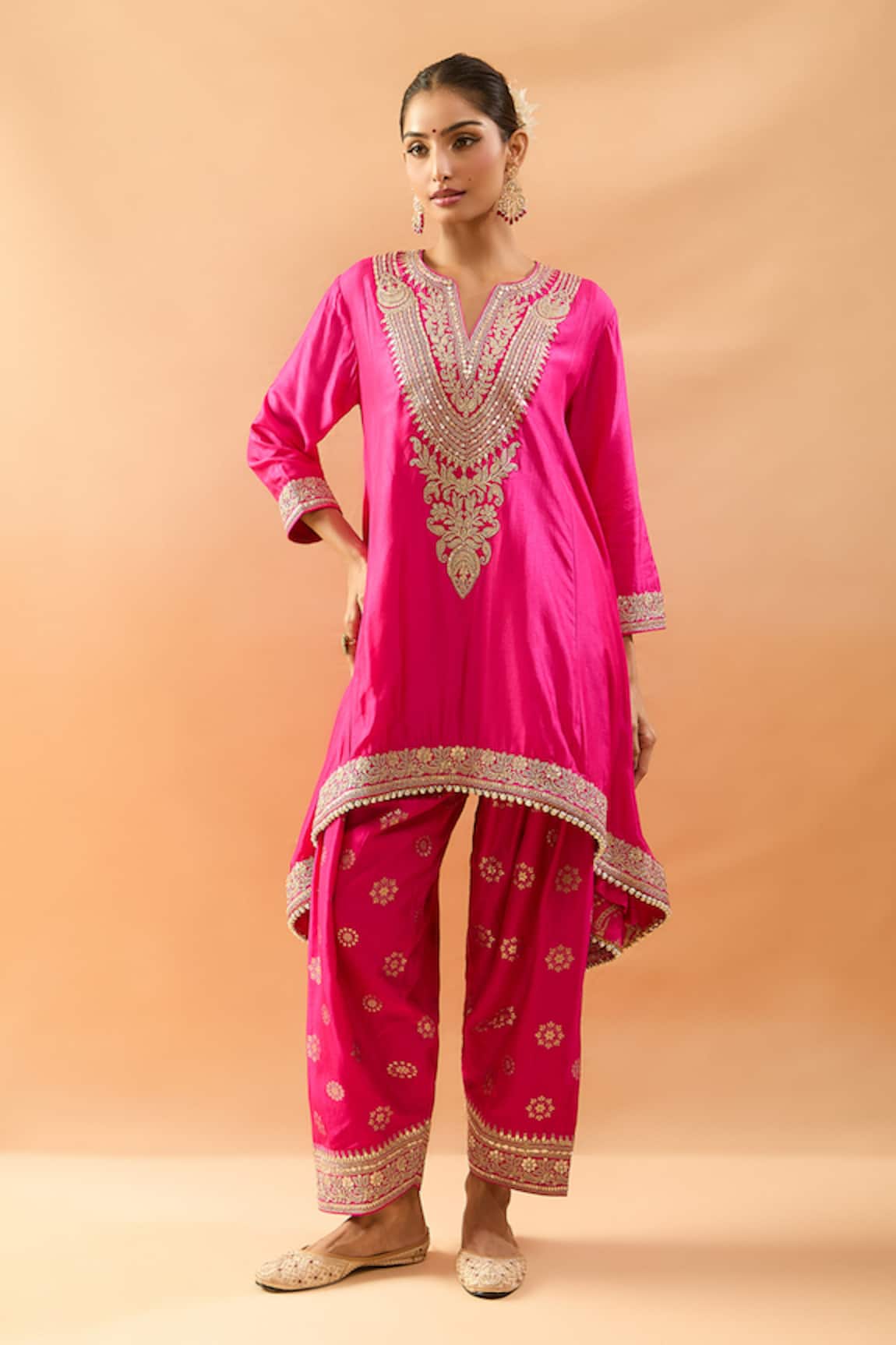 Gopi Vaid Embroidered Asymmetric Kurta & Farshi Salwar
