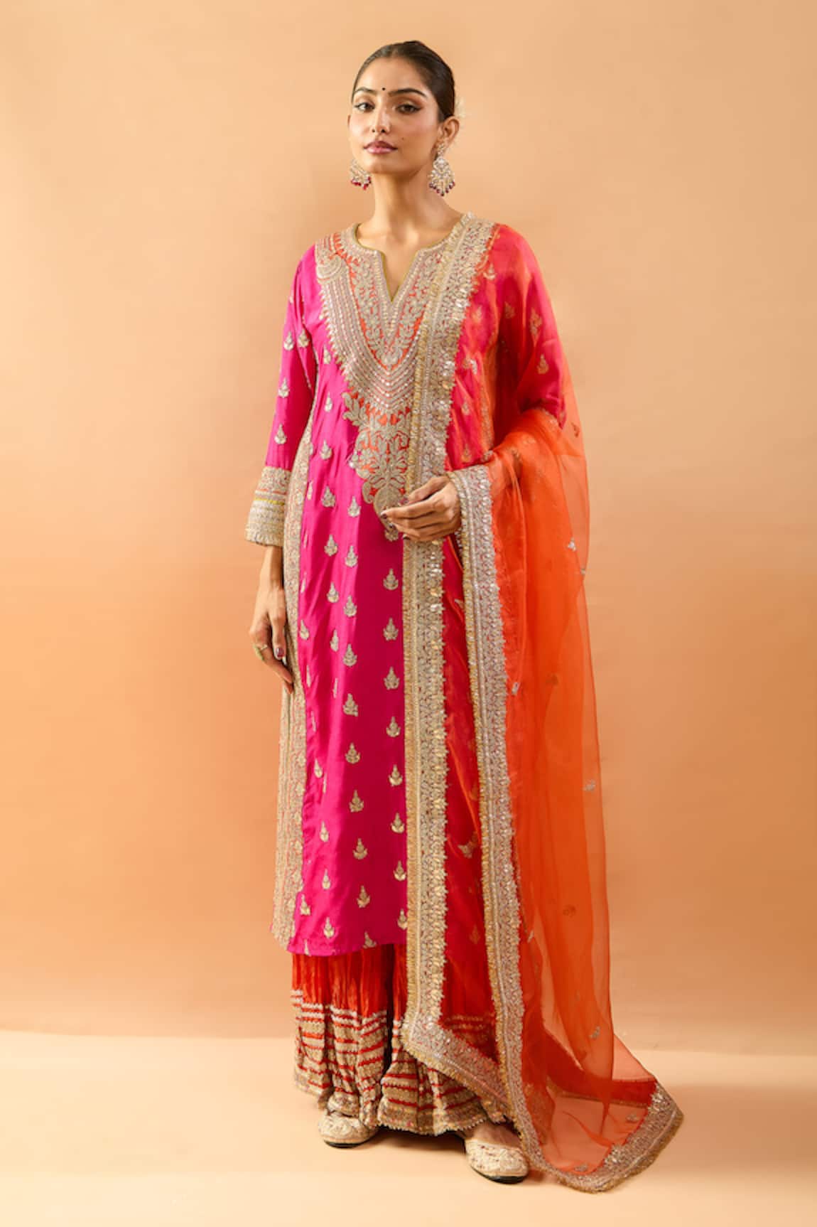 Gopi Vaid Embroidered Tussar Kurta & Semi Silk Sharara