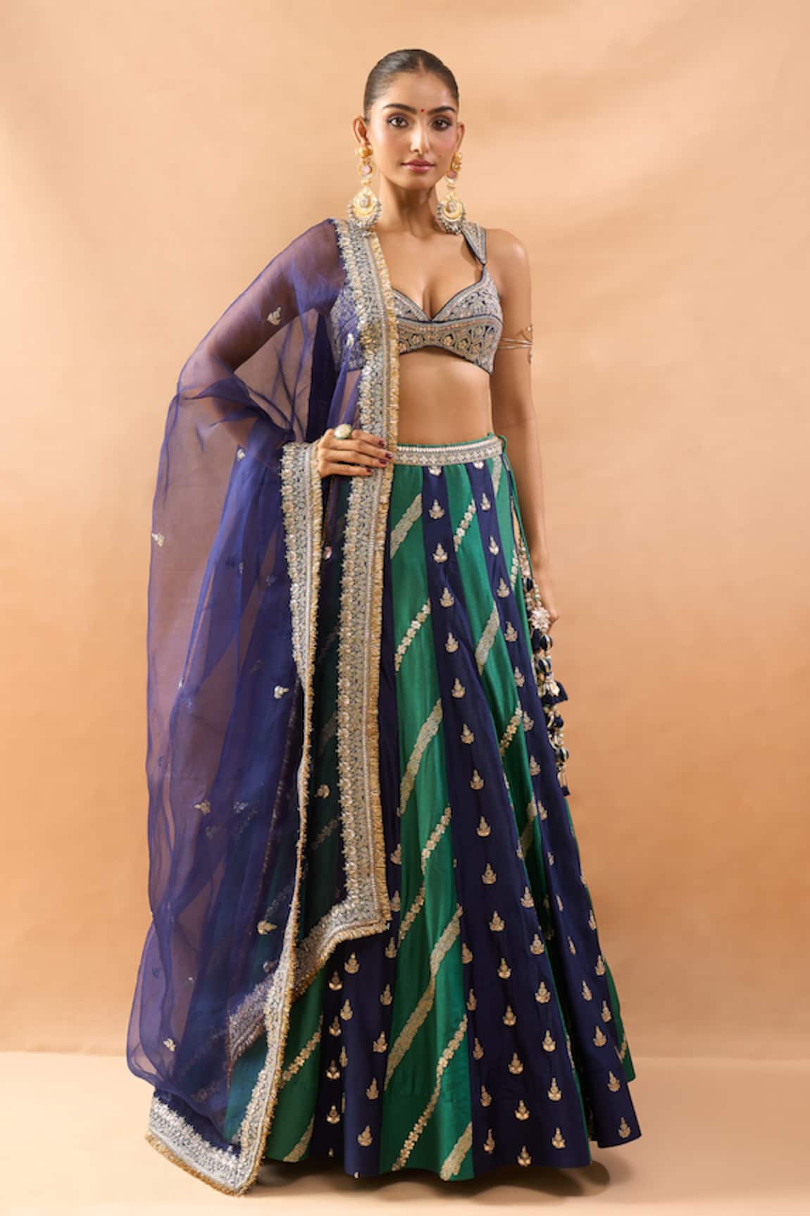 Gopi Vaid Embroidered Striped Lehenga Set With Dupatta 