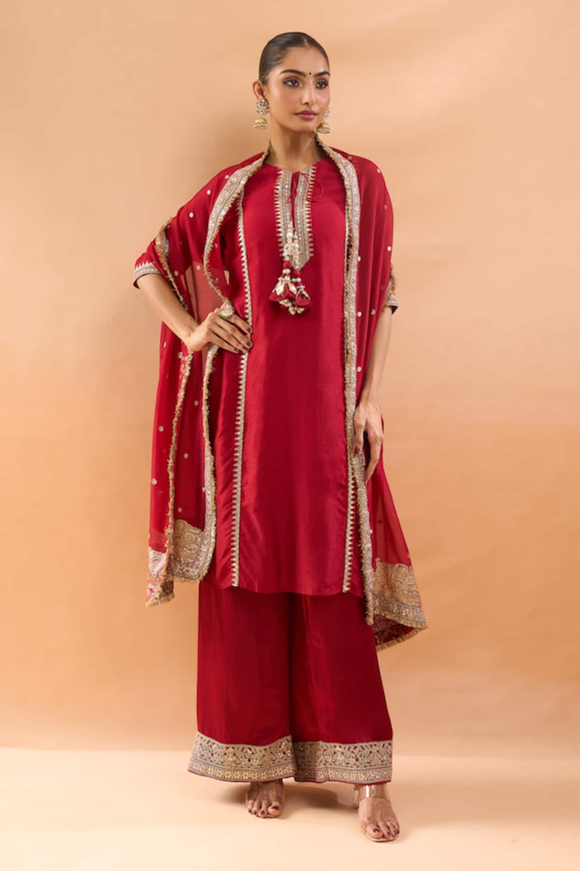 Gopi Vaid Embroidered Tussar Kurta & Palazzo Set