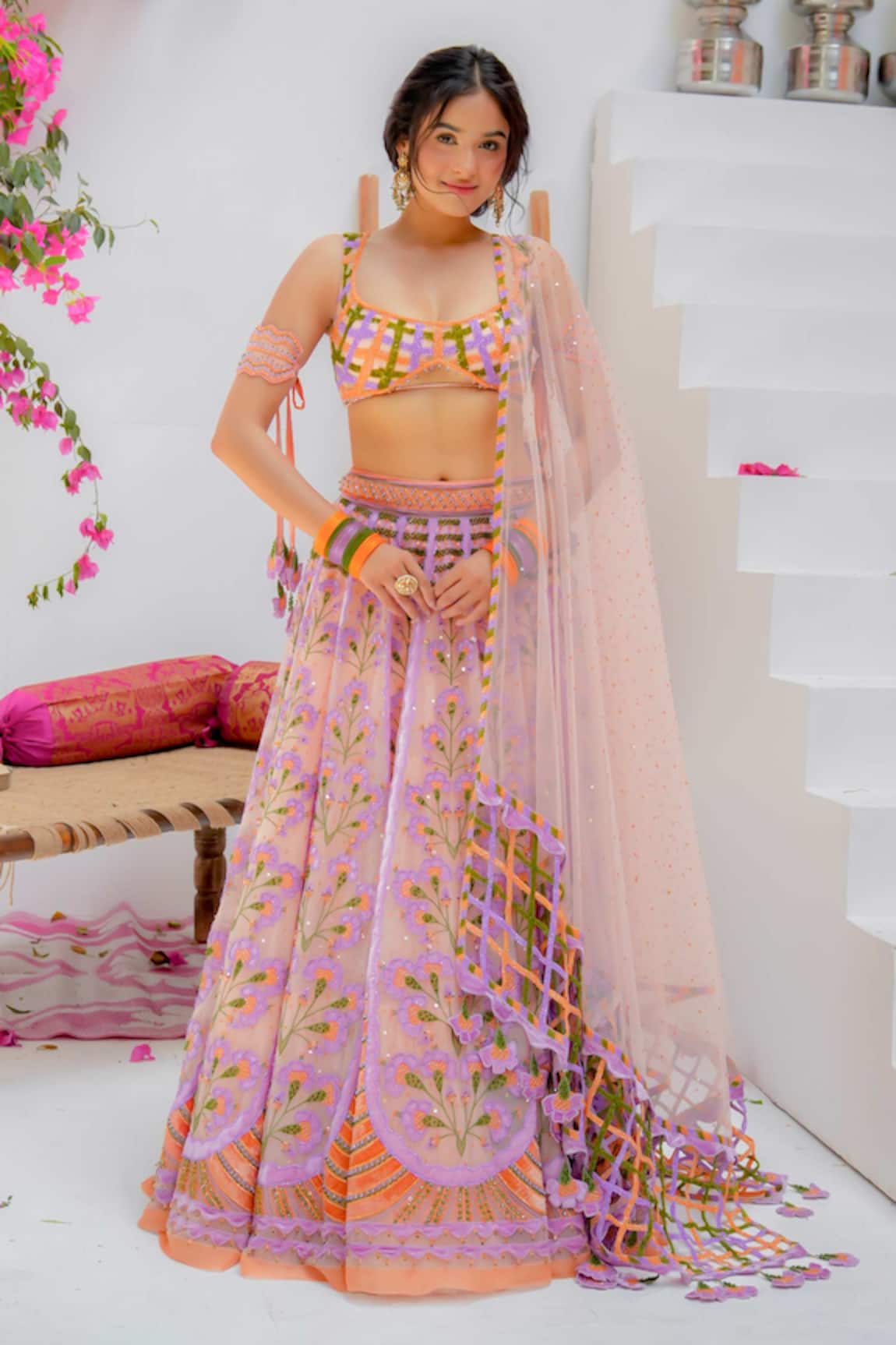 Tuhina Srivastava Floral Embroidered Lehenga Blouse Set