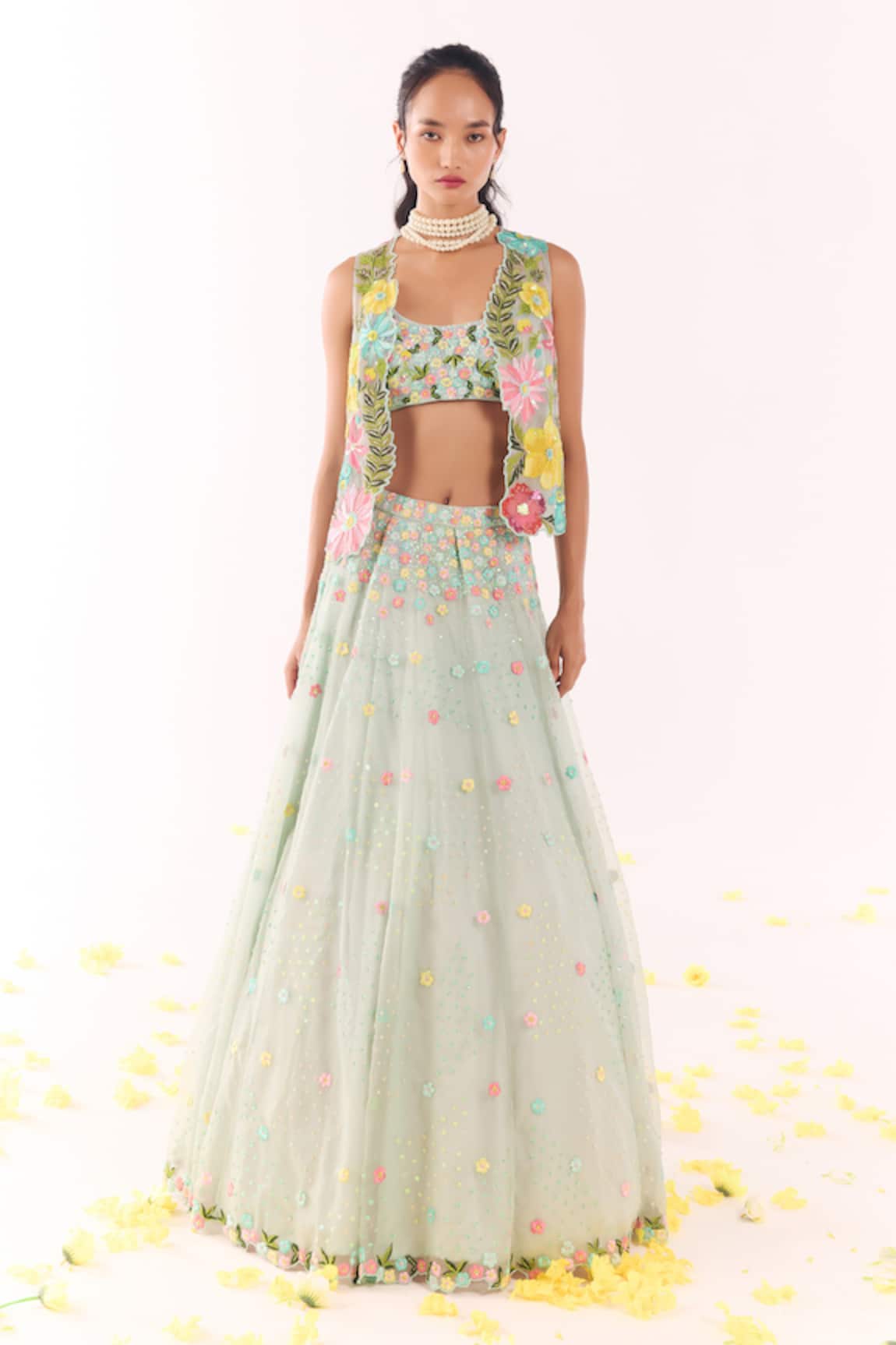 Show Shaa Floral Embroidered Jacket & Lehenga Set 