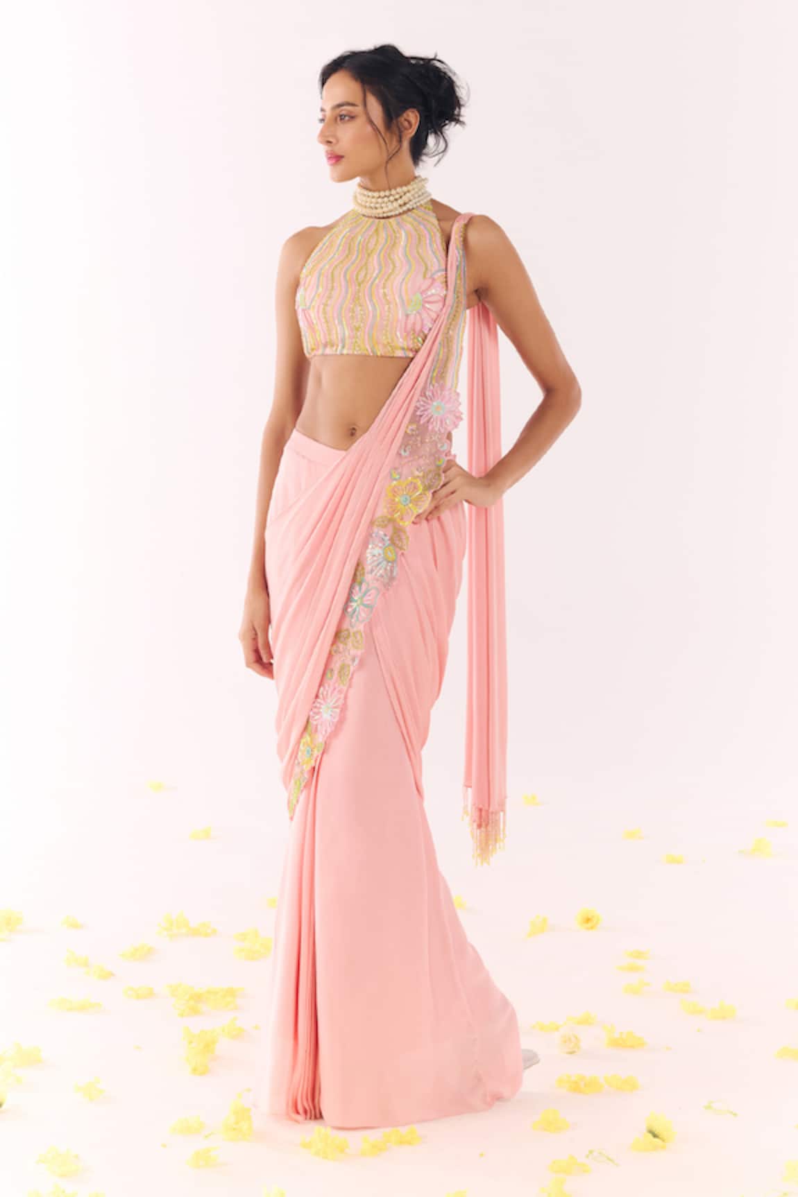 Show Shaa Satin Pre-Draped Saree & Halter Blouse