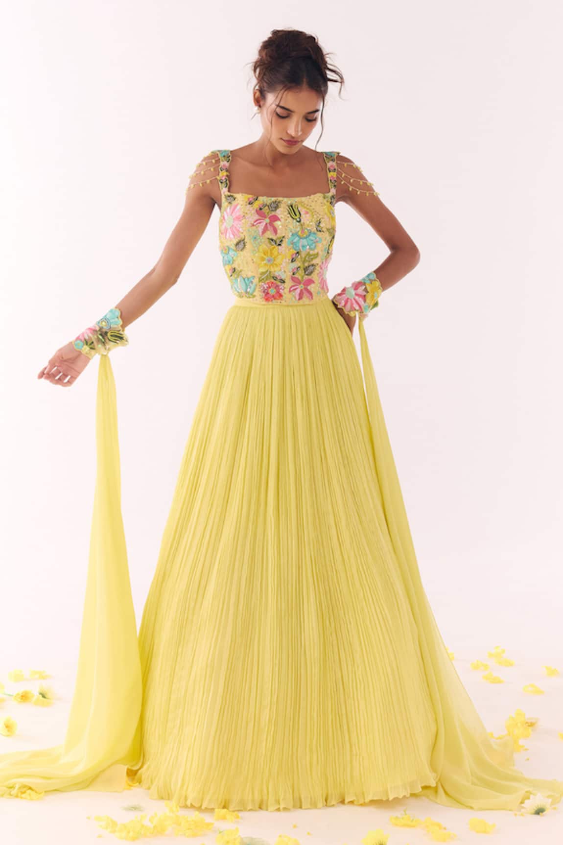 Show Shaa Floral Embroidered Corset & Pleated Skirt Set 