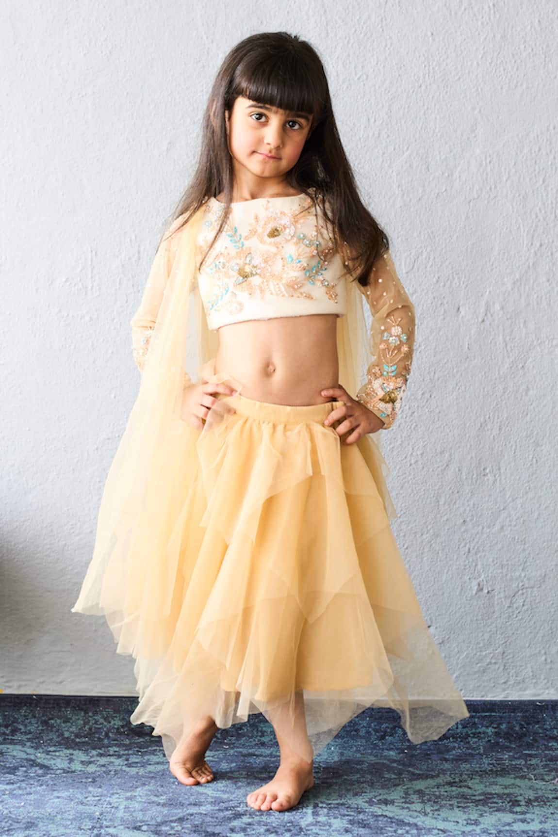 Pinkcow designs pvt ltd Floral Embroidered Crop Top & Skirt Set