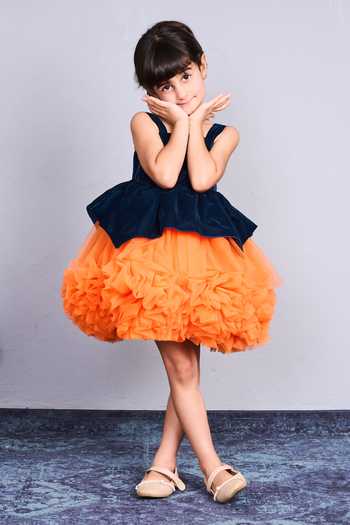Pinkcow designs pvt ltd Velvet & Tulle Ruffled Peplum Dress 