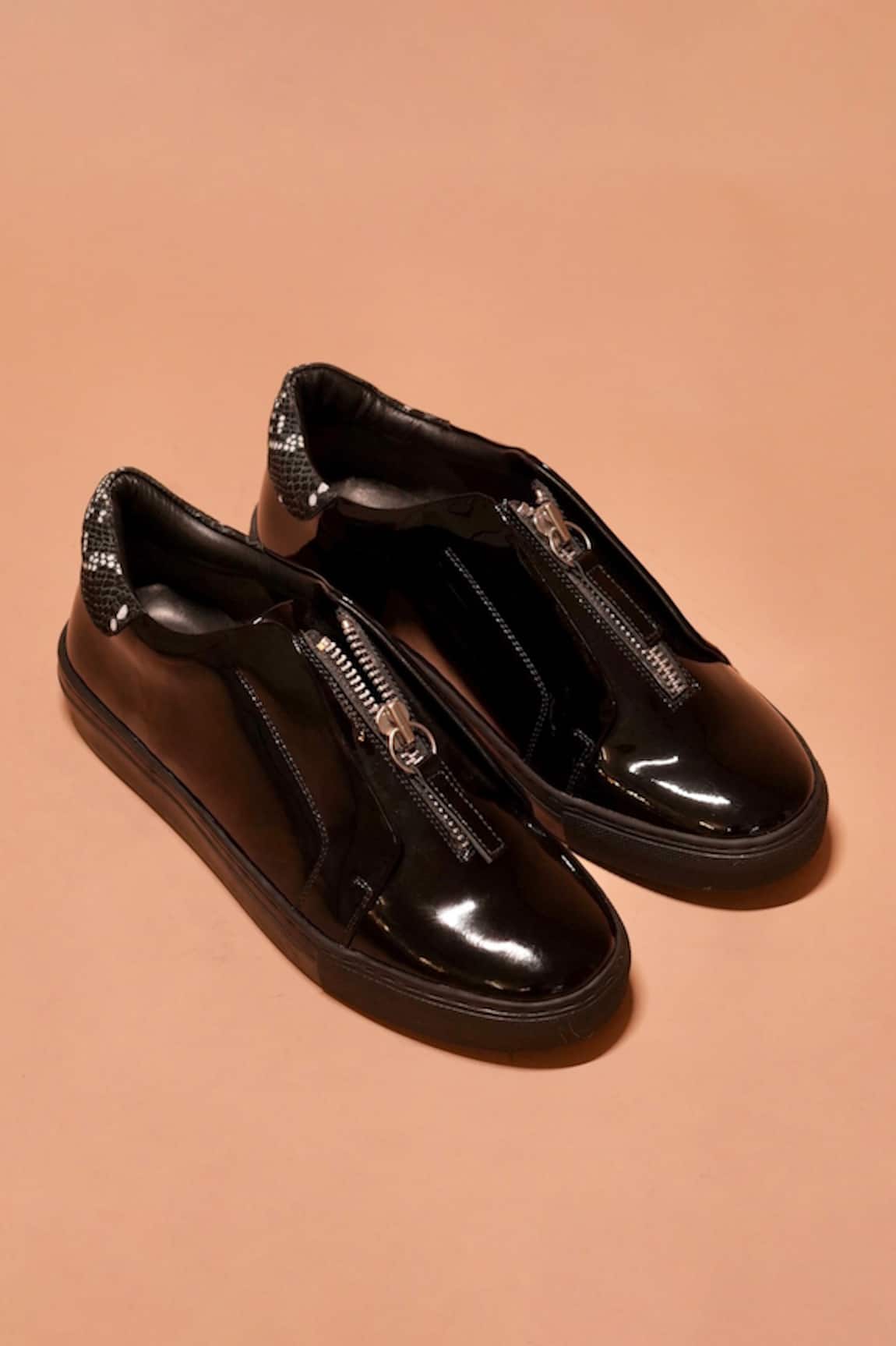 Dmodot Pigro Lustro Patent Leather Zipper Slip-On Shoes