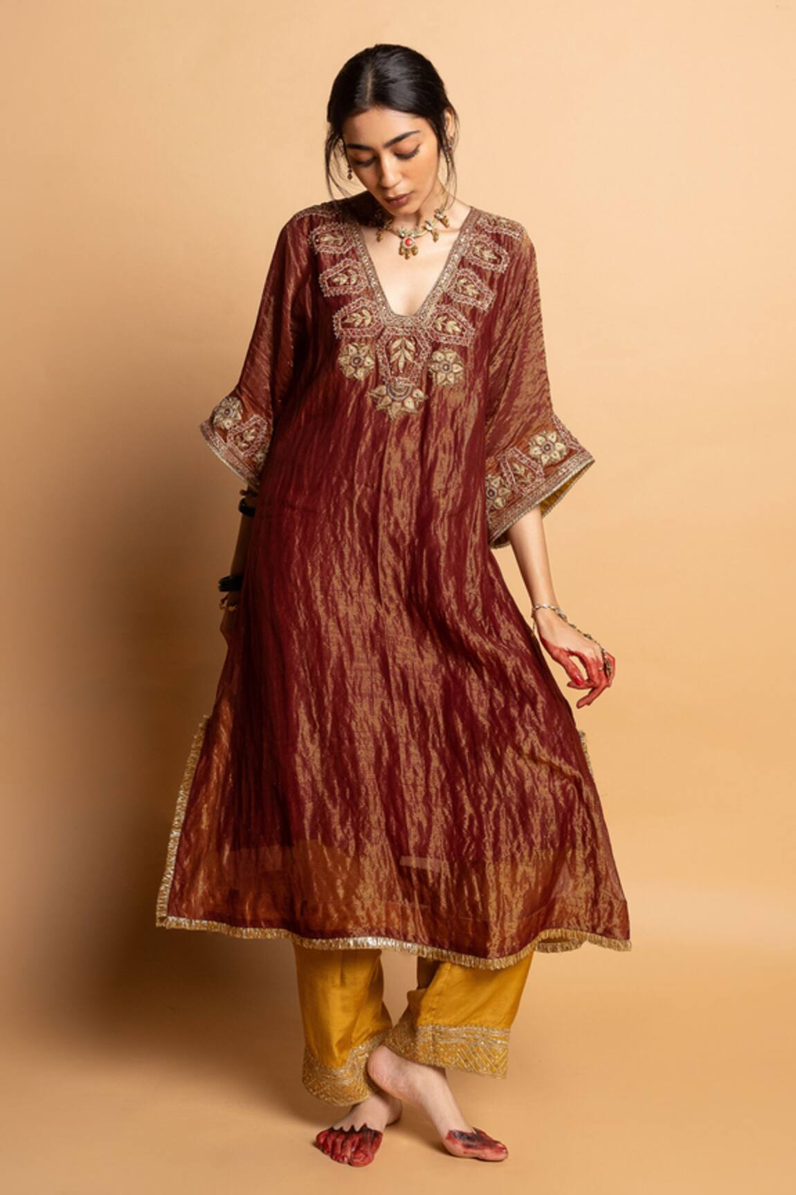 Pants And Pajamas Shama-E-Awadh Embroidered Kaftan
