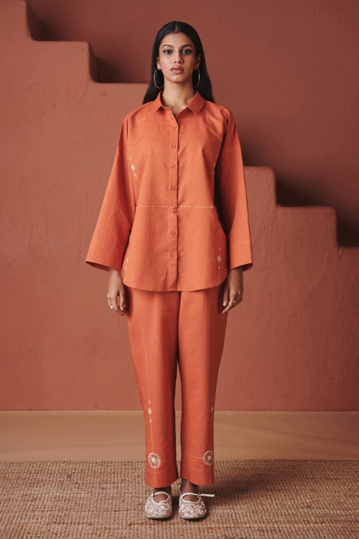 Saphed Marigold Oversized Flared Shirt Set 
