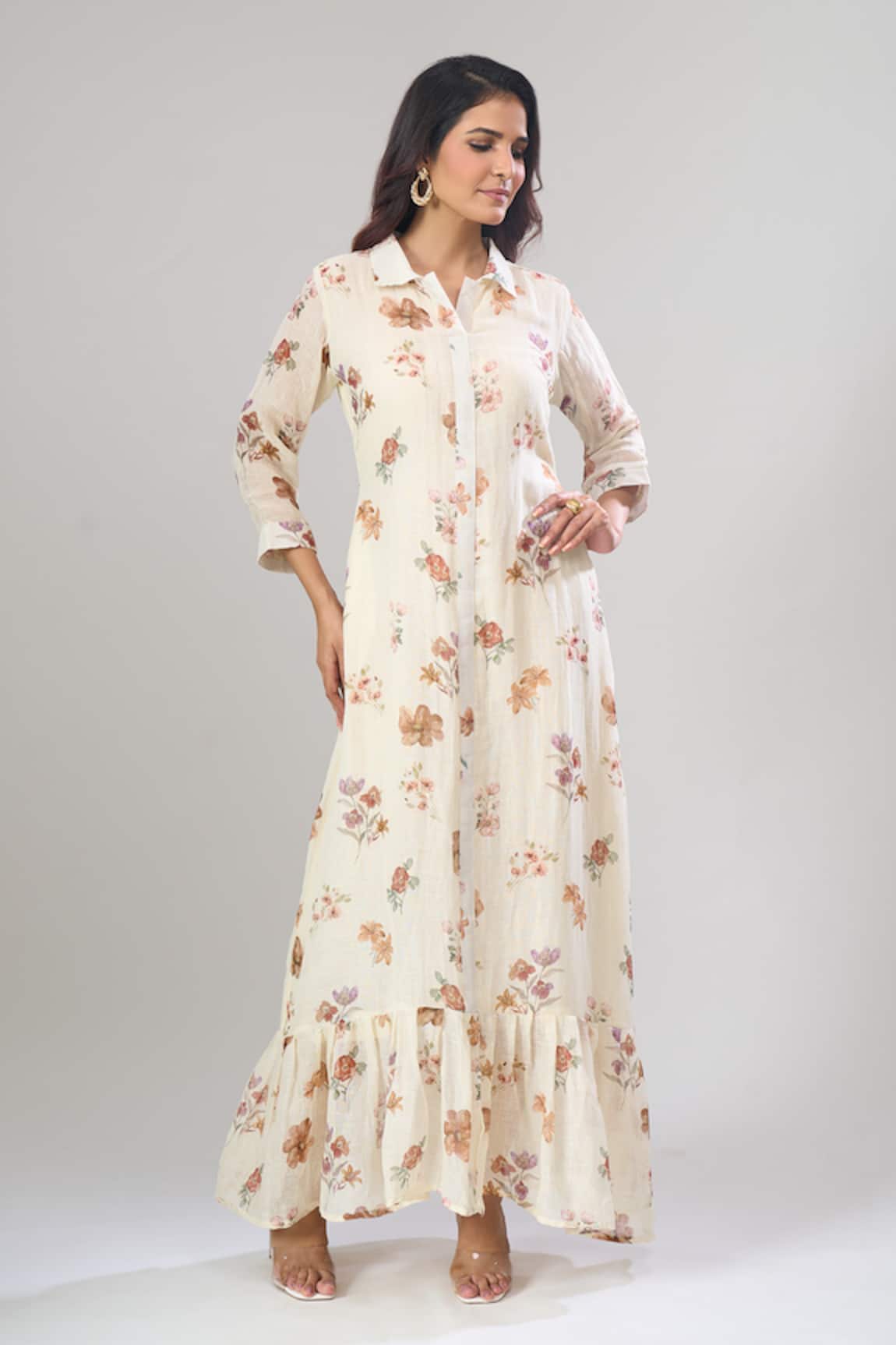 Naintara Bajaj Floral Printed Cotton Linen Maxi Dress 