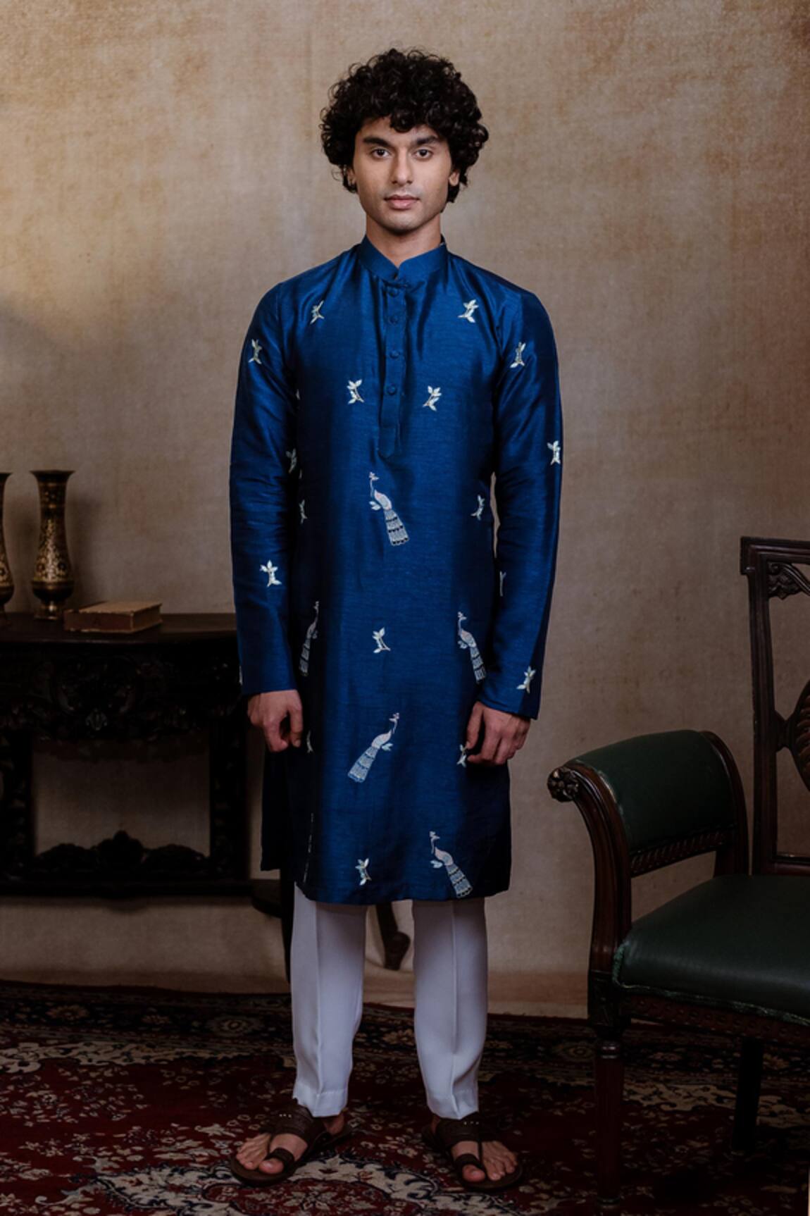 Hilo Design Neel Mayura Embroidered Kurta With Dupatta 