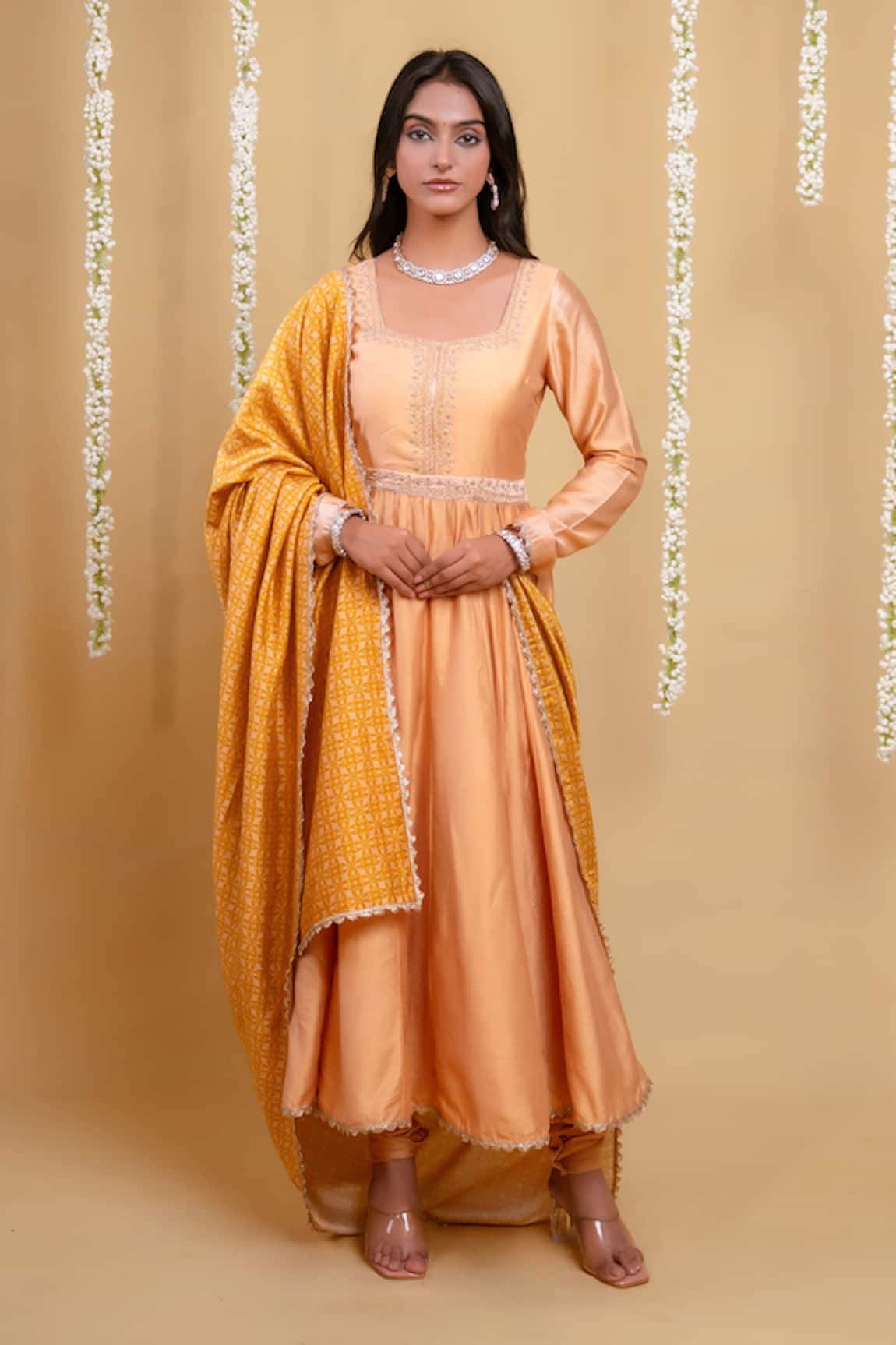 Grass & Sunshine Golden Serenade Embroidered Anarkali Set 