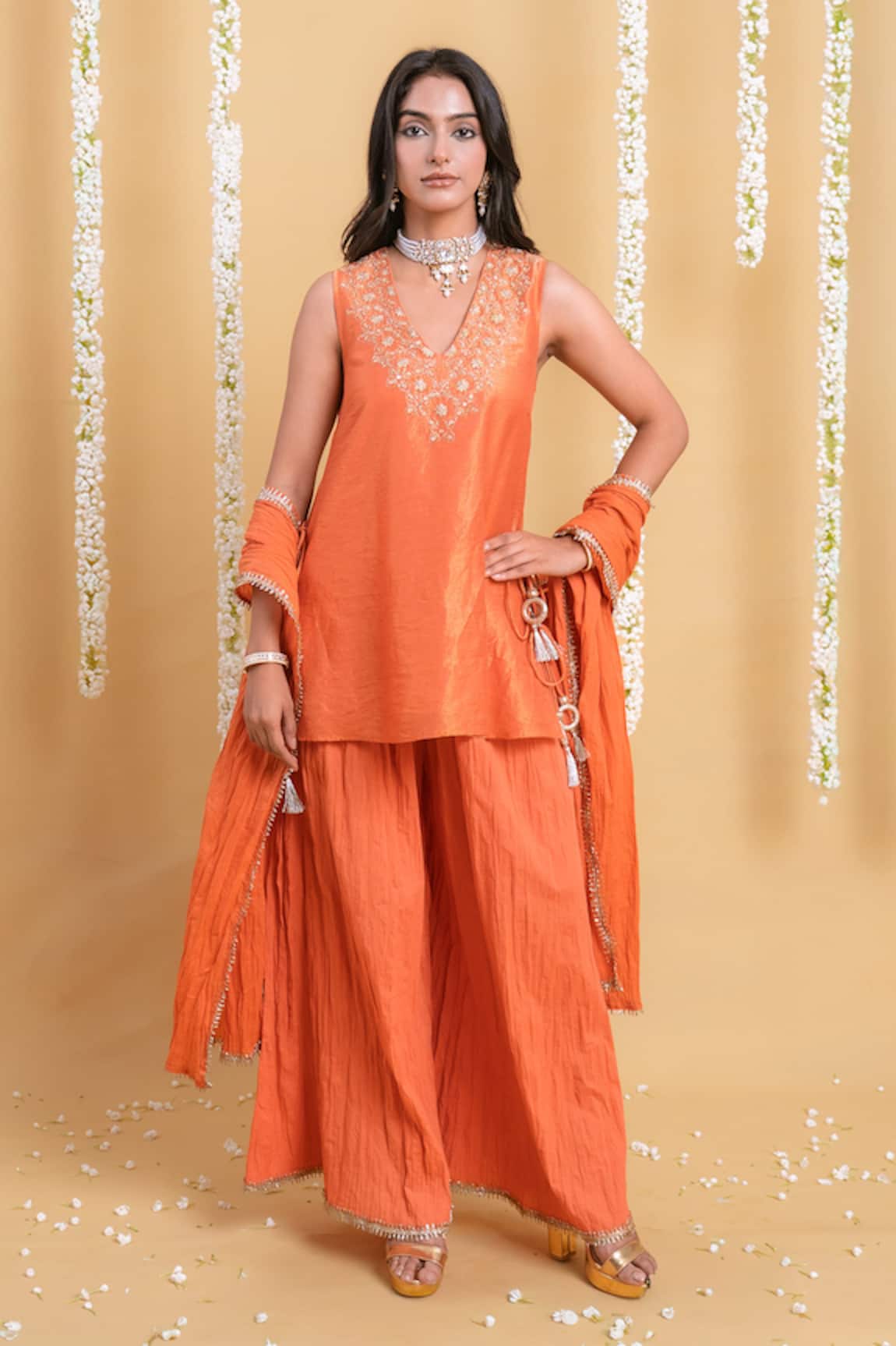 Grass & Sunshine Rust Radiance Crinkled Sharara Set