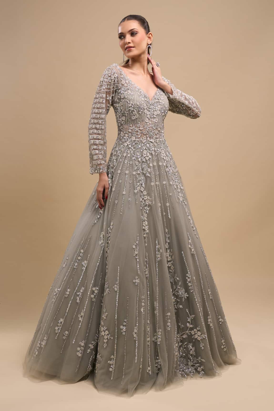 Azeera Sequin Hand Embroidered Gown