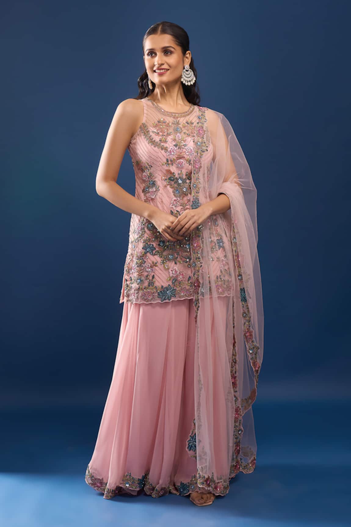 Azeera Pink Embroidered Kurta Sharara Set