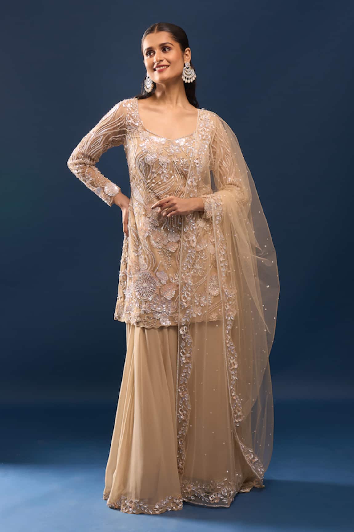 Azeera Ivory Embroidered Kurta Sharara Set