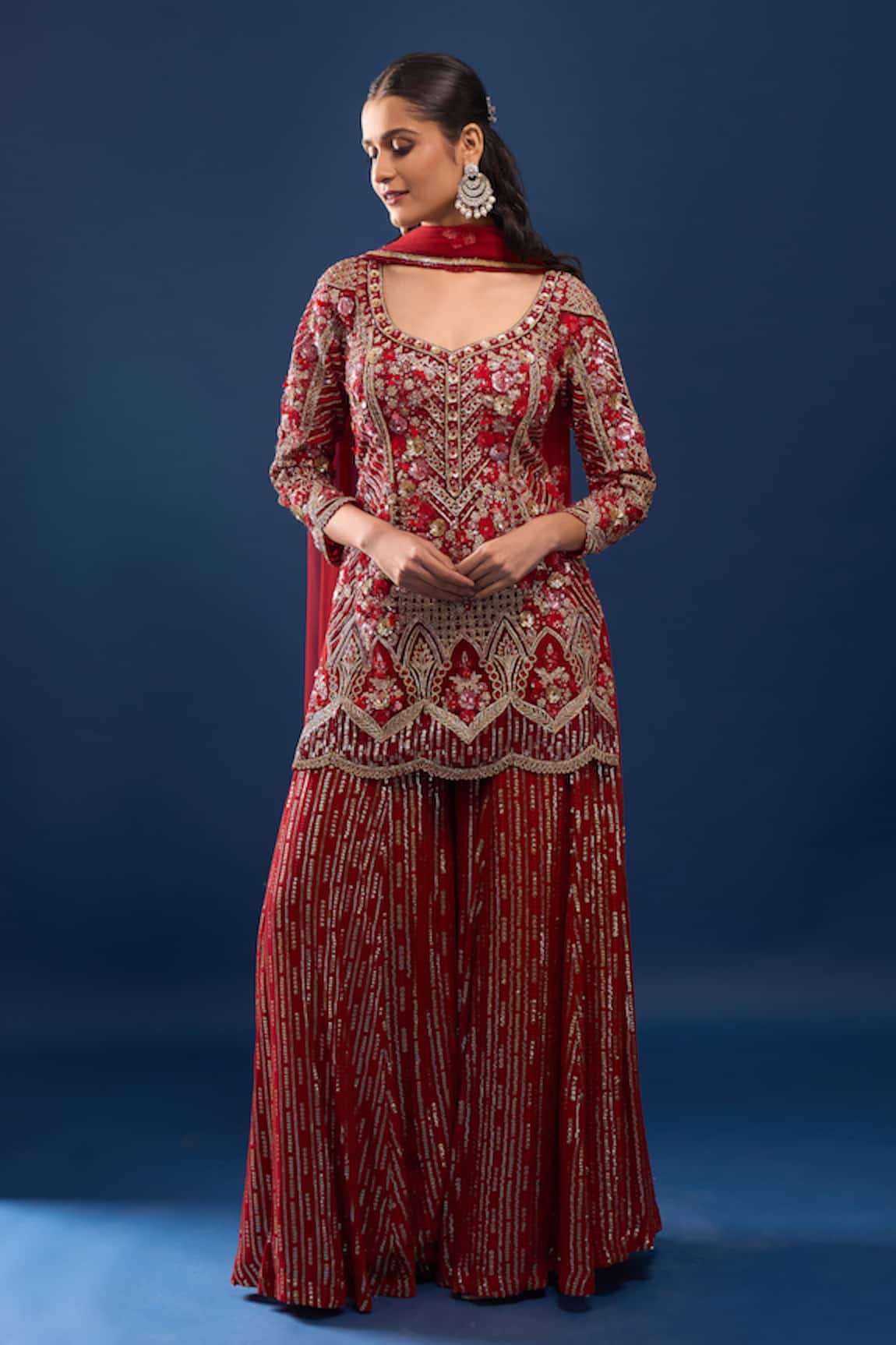 Azeera Red Embroidered Kurta Sharara Set
