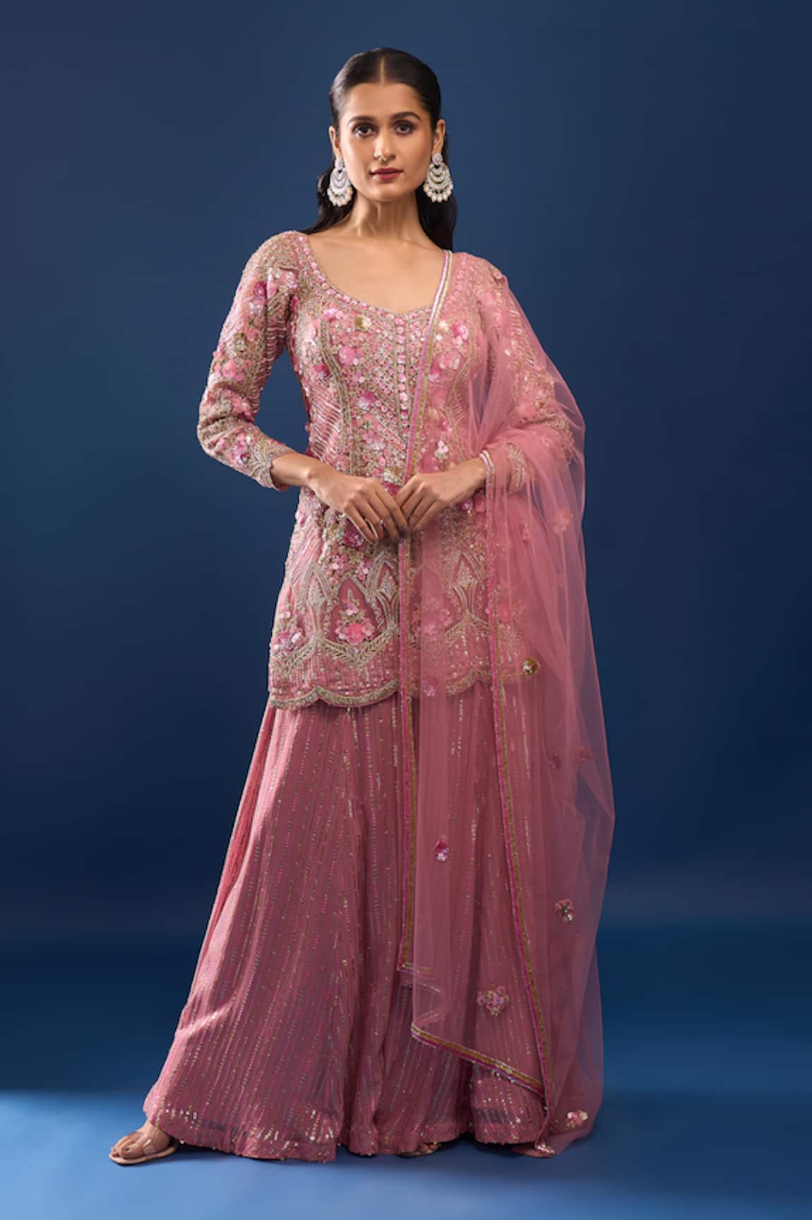 Azeera Pink Embroidered Kurta Sharara Set