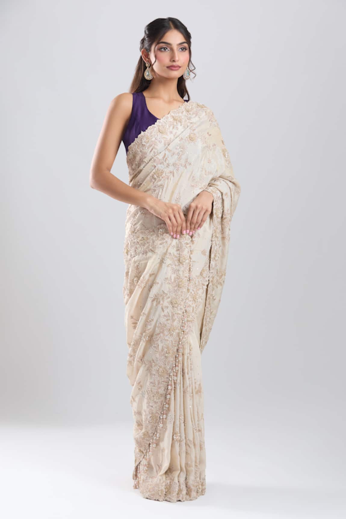 Azeera Ivory Tissue Saree With Unstitched Blouse Piece