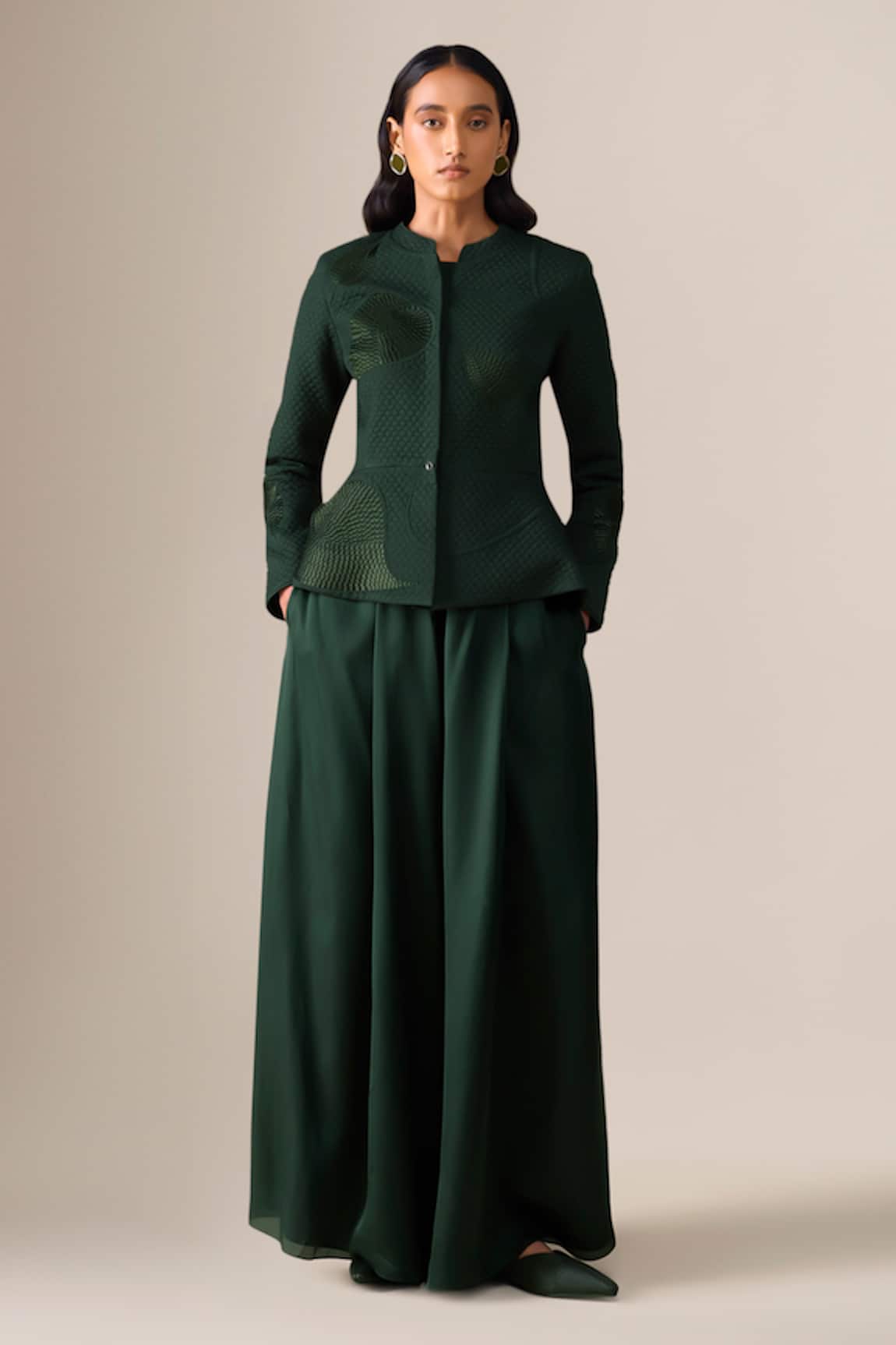 Ampm Valla Quilted Pattern Jacket With Palazzo 