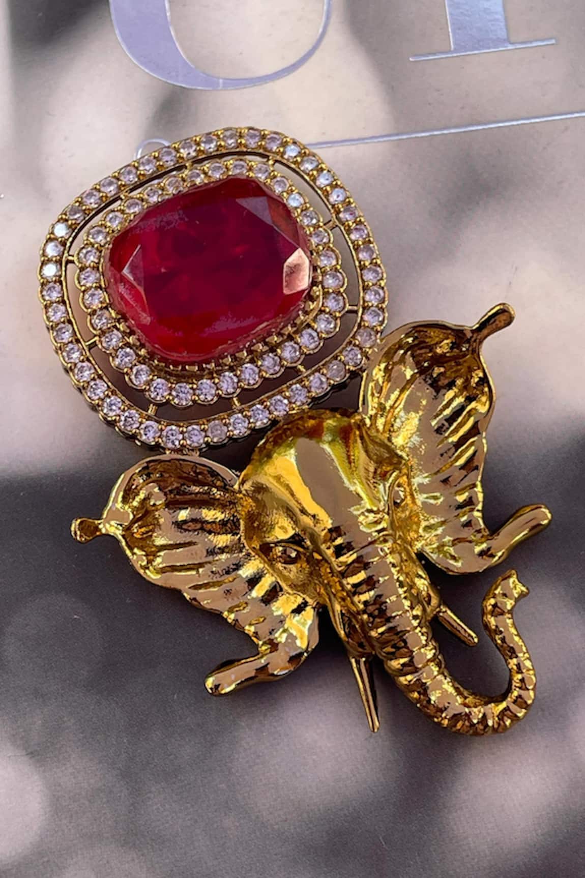 Saga Jewels Kundan Polki Elephant Motif Brooch