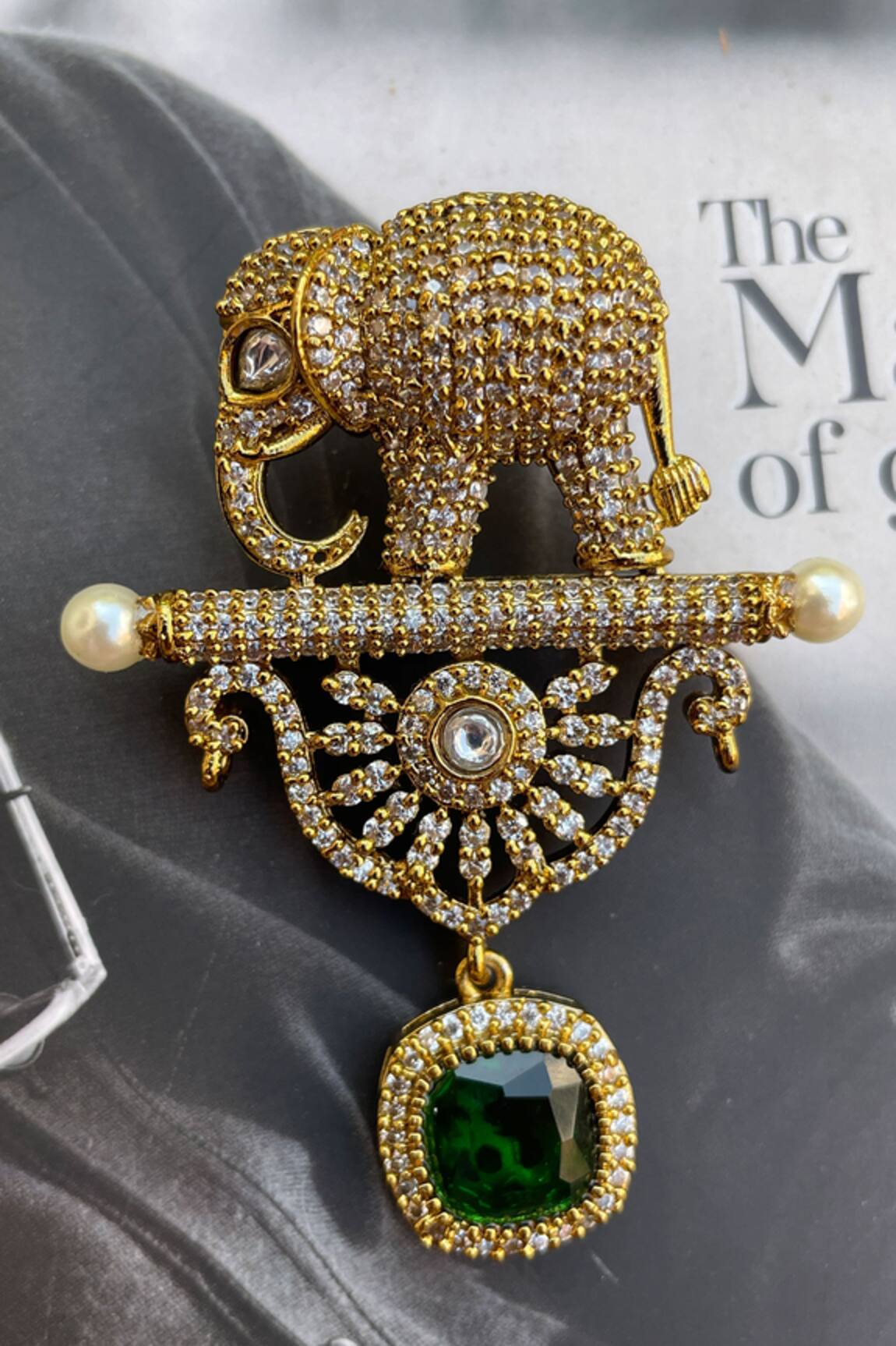 Saga Jewels Elephant Motif Kundan & Polki Brooch