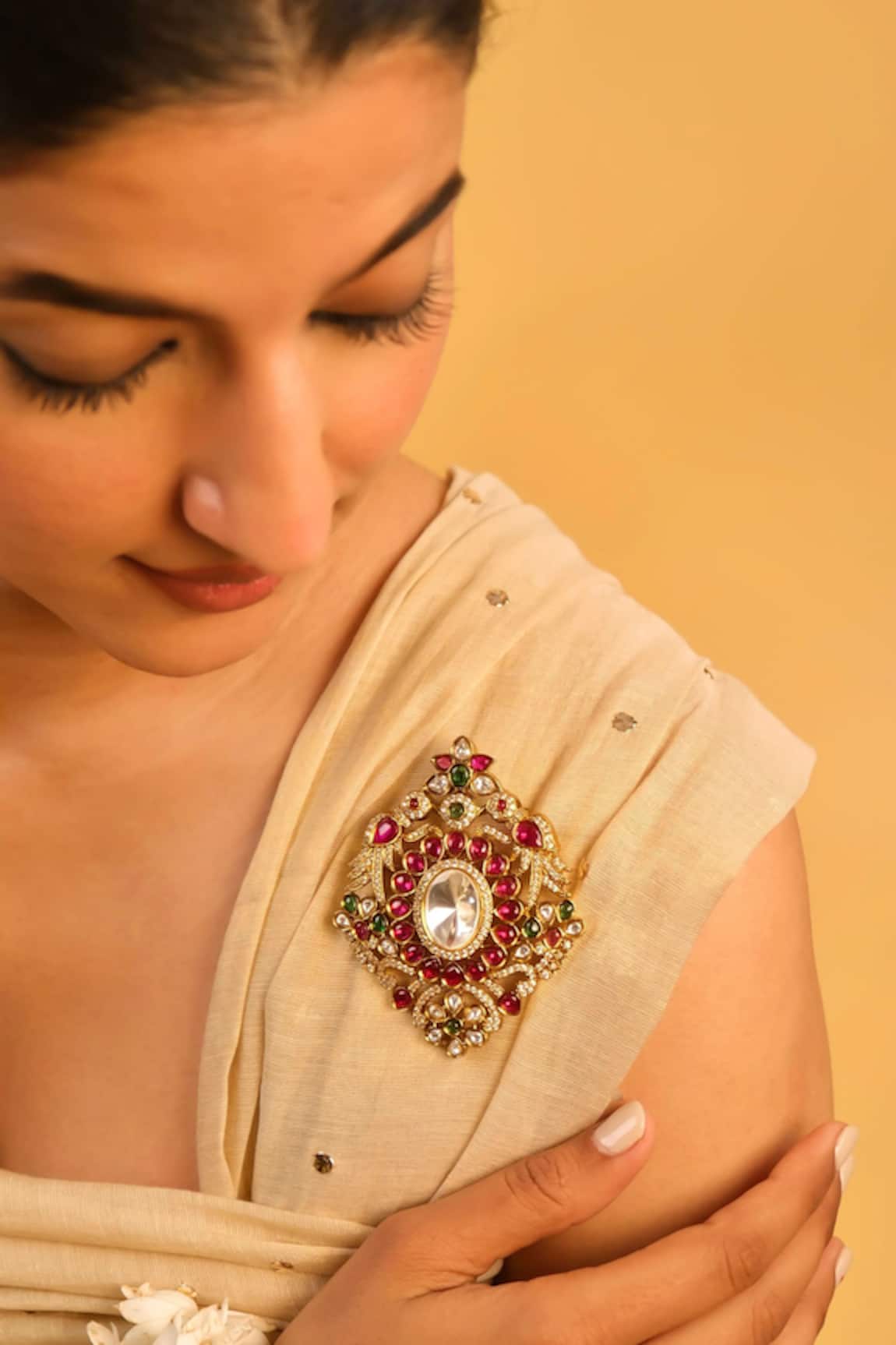 Saga Jewels Polki & Zircon Detailing Brooch 