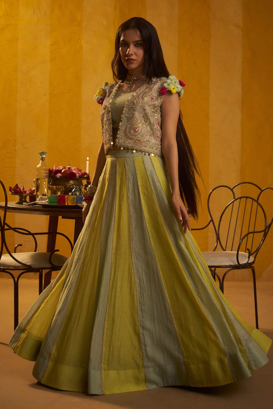 Hirika & Dhruti Embroidered Crop Jacket & Lehenga Set