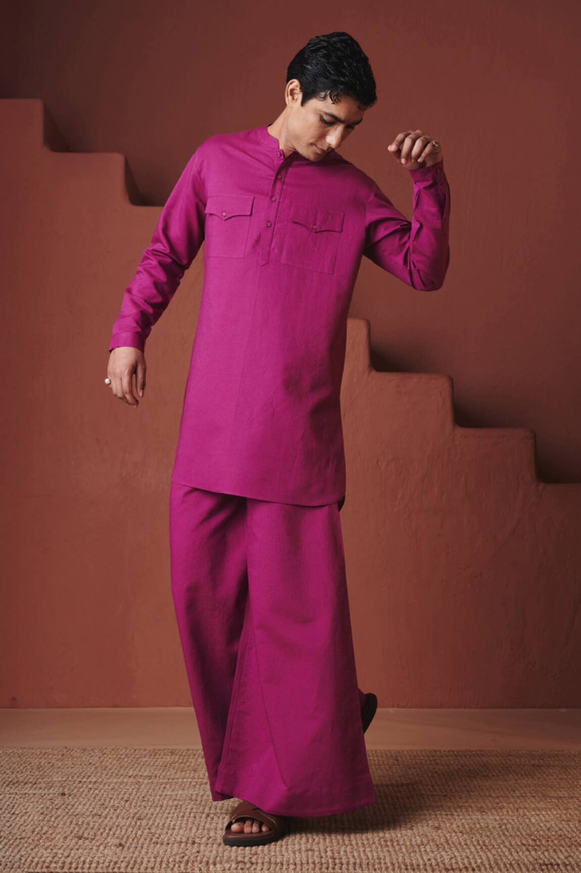 Saphed Orchid Cotton Linen Saif Kurta Set