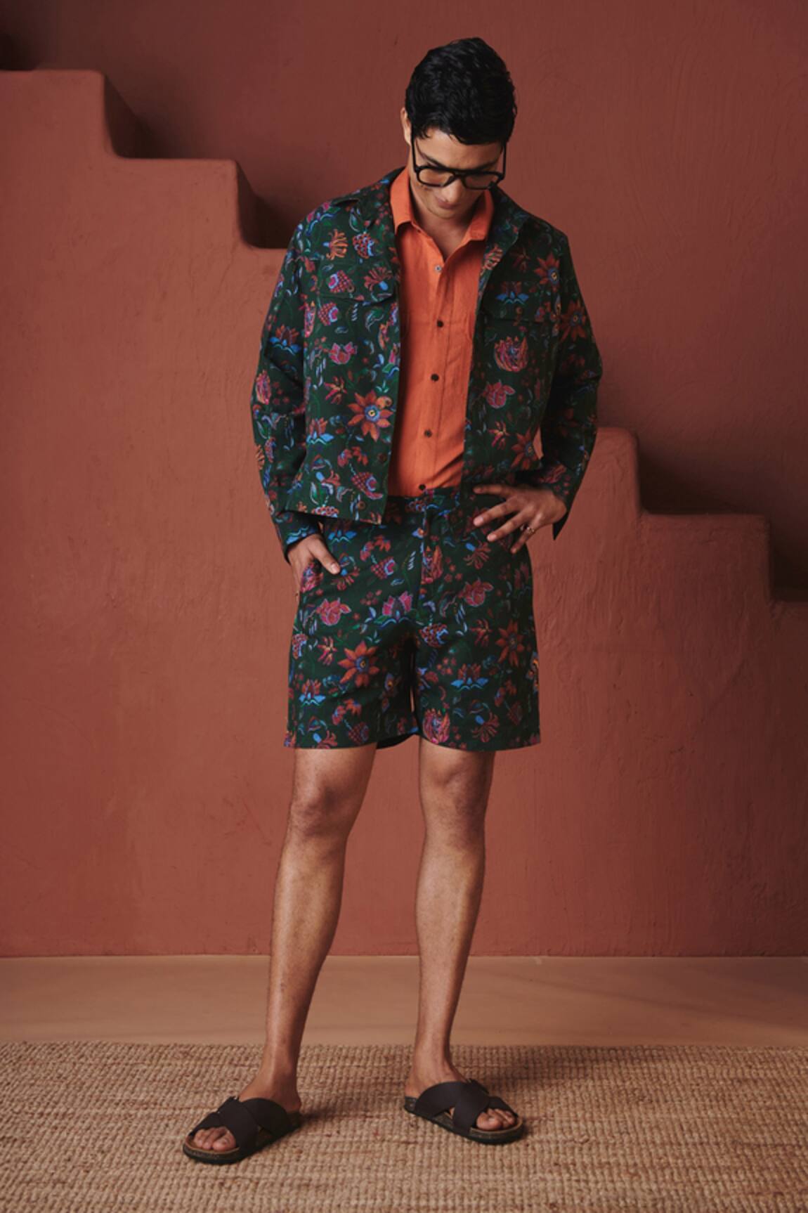 Saphed Paan Chintz Print Trucker Jacket Set 