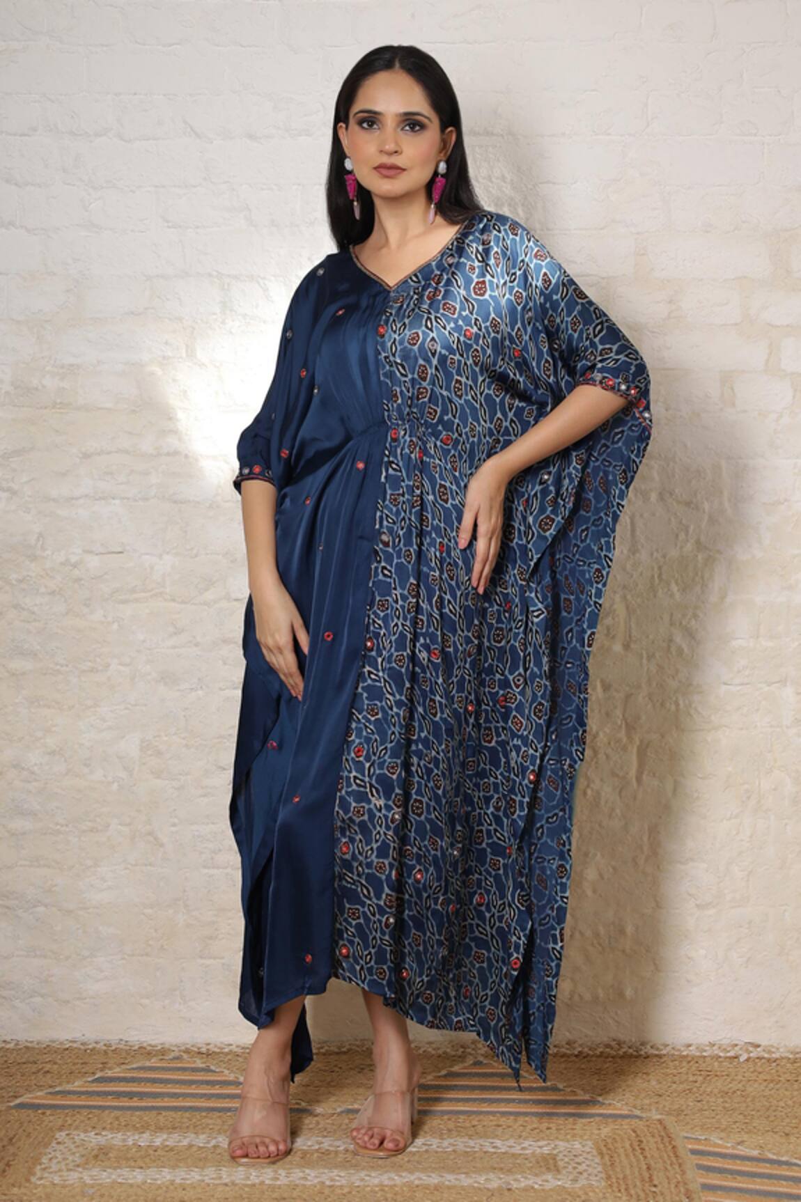 Sheeshakari Ajrakh Hand Print Kaftan 