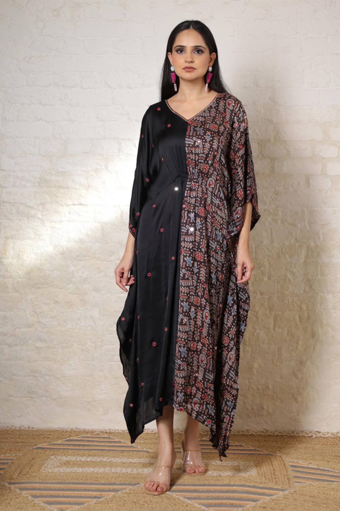 Sheeshakari Ajrakh Hand Printed & Embroidered Kaftan 
