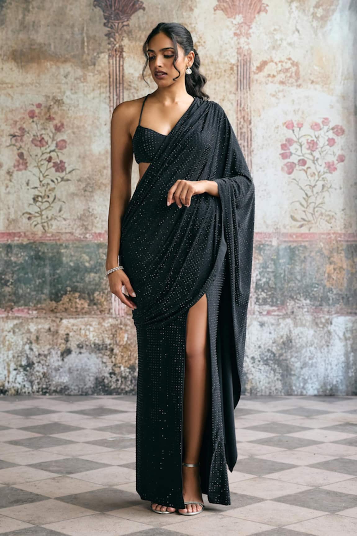 SAANJH BY LEA Shaina Rhinestone Slit Skirt With Blouse