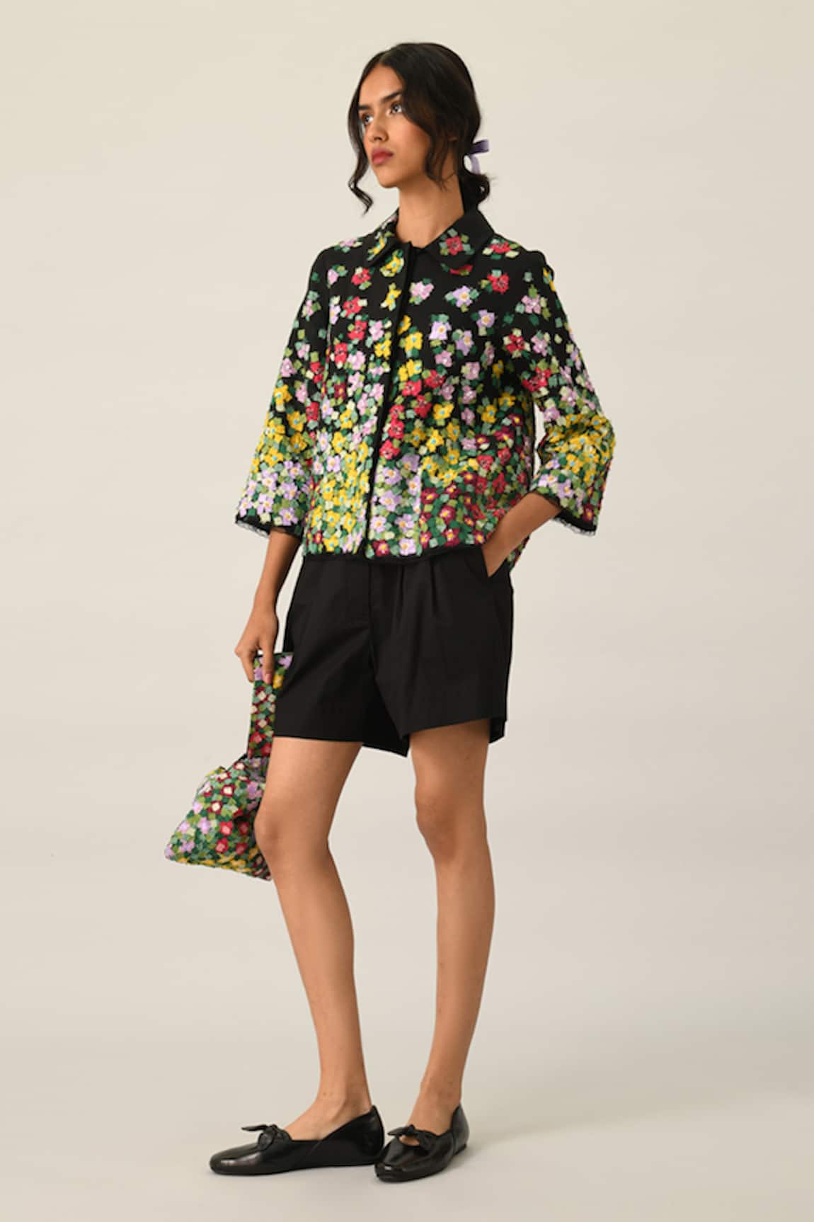 Payal Pratap Pleated Handloom Cotton Shorts 