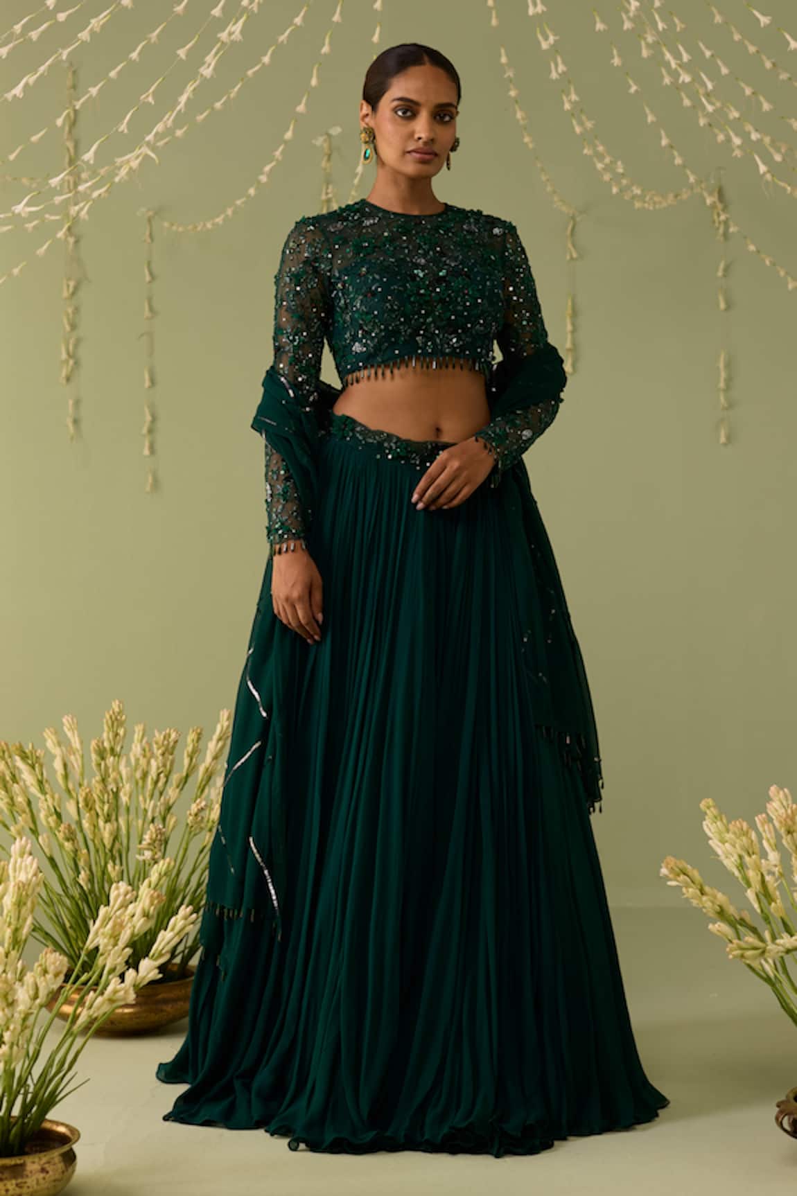 Meesa Green Embroidered Lehenga Set
