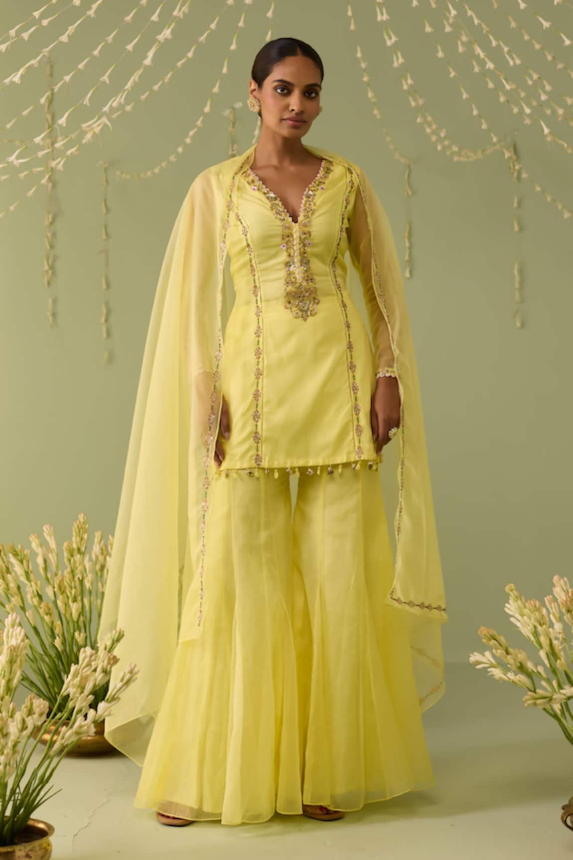 Meesa Organza Hand Embroidered Sharara Set