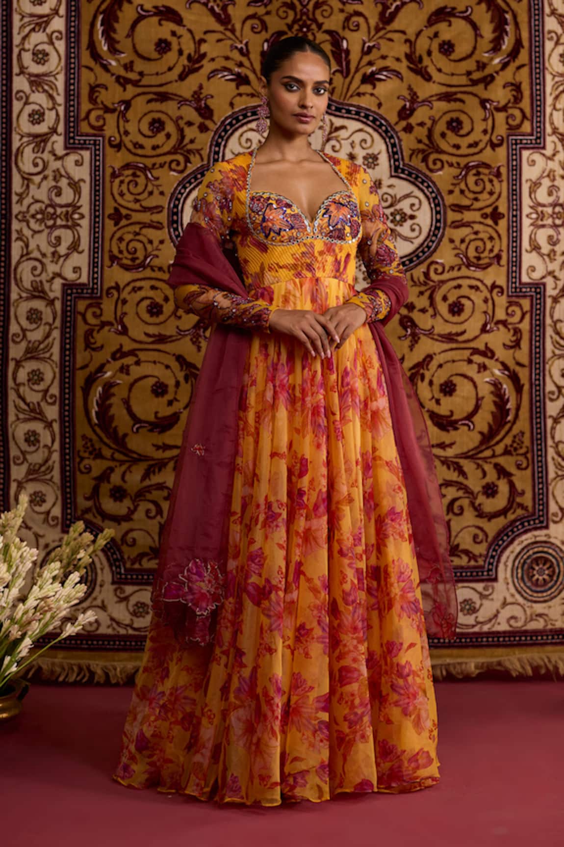 Meesa Floral Print Anarkali With Dupatta