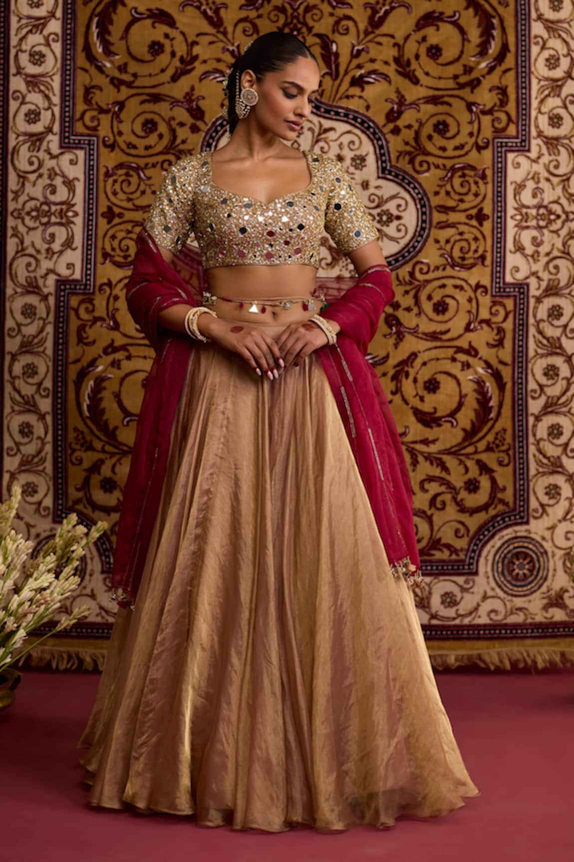 Meesa Tissue Embroidered Blouse Lehenga Set