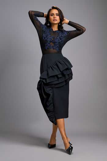 Deepika Arora Embroidered Net Top & Asymmetrical Ruffle Skirt 
