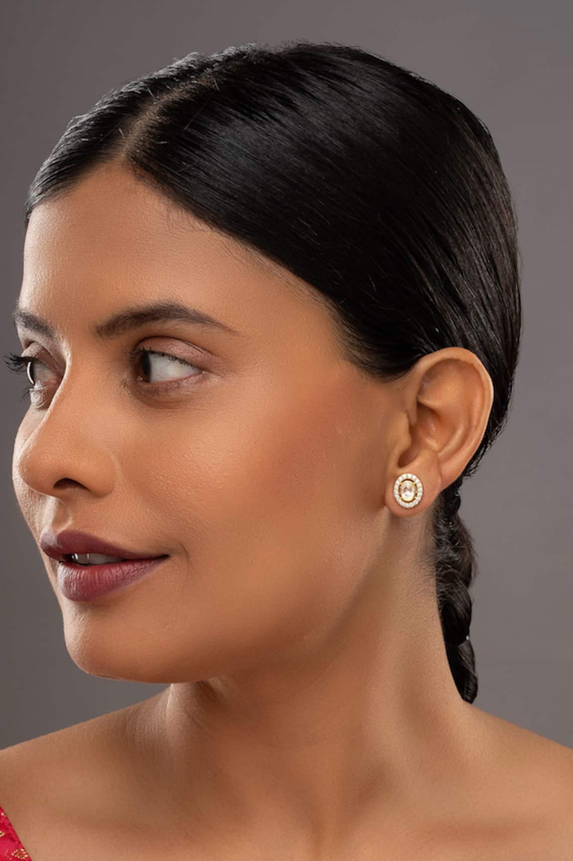 Sica Jewellery Ziya Oval Stone & CZ Stud Earrings