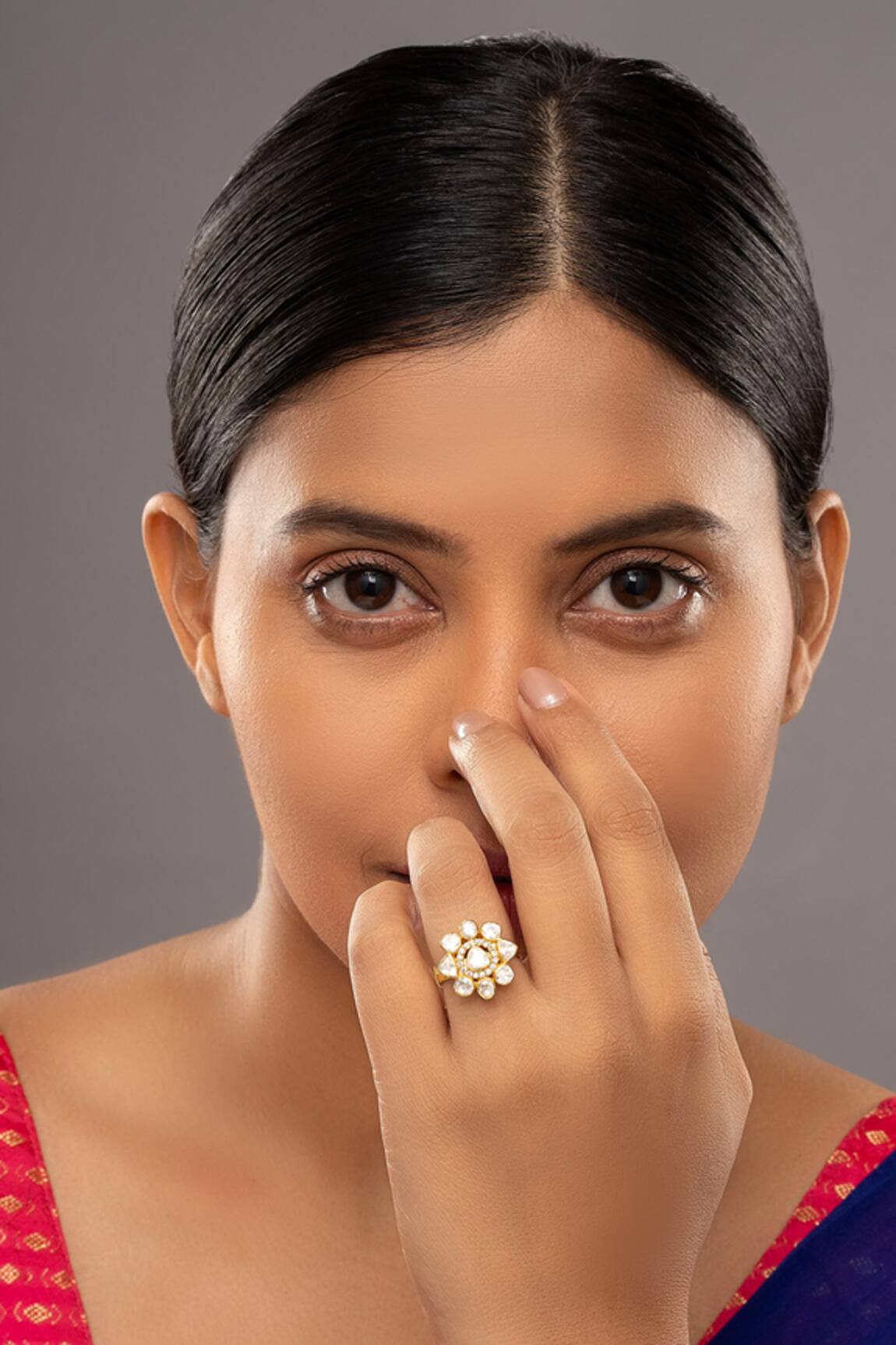 Sica Jewellery Solika Kundan & Zircon Embellished Floral Ring 